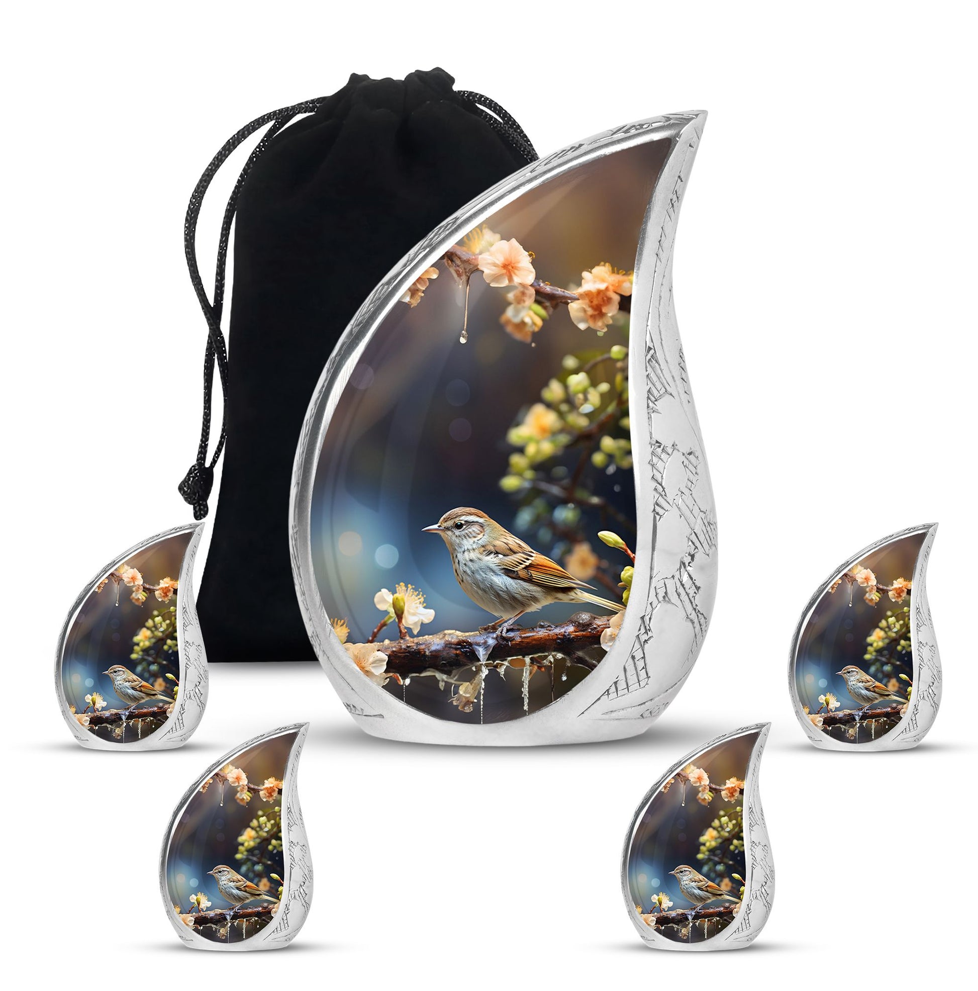 Teardrop Shape Sparrow Urn Large Urn With 4 Keepsake Urn