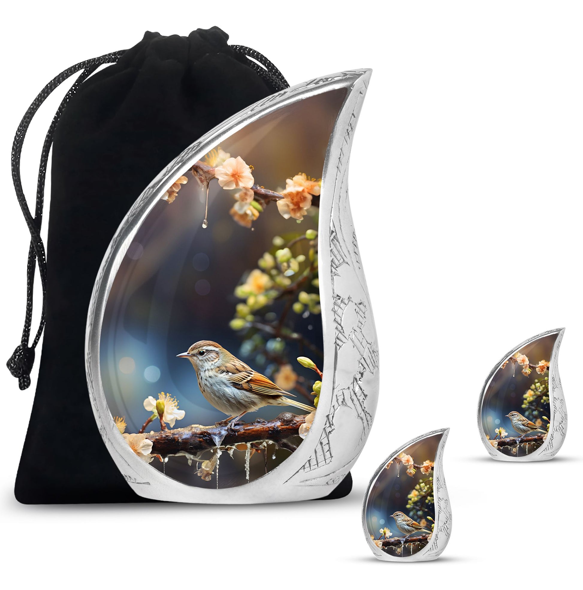 Teardrop Shape Sparrow Urn Large Urn With 2 Keepsake Urn