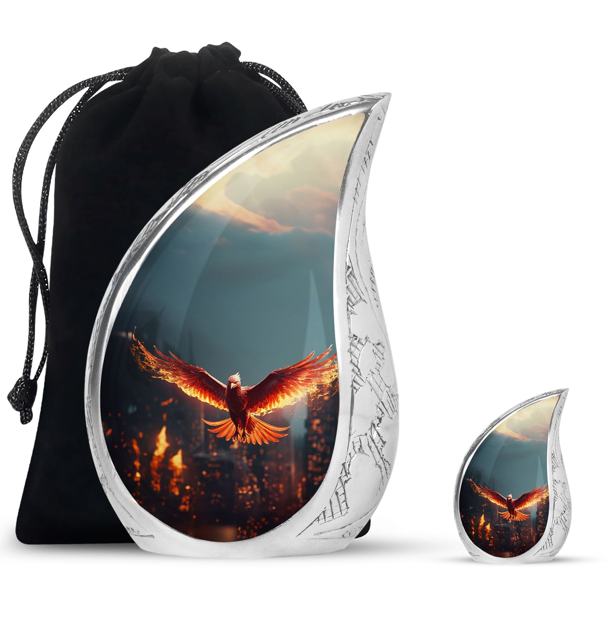 Teardrop Shape Phoenix Urn Large Urn With 1 Keepsake Urn