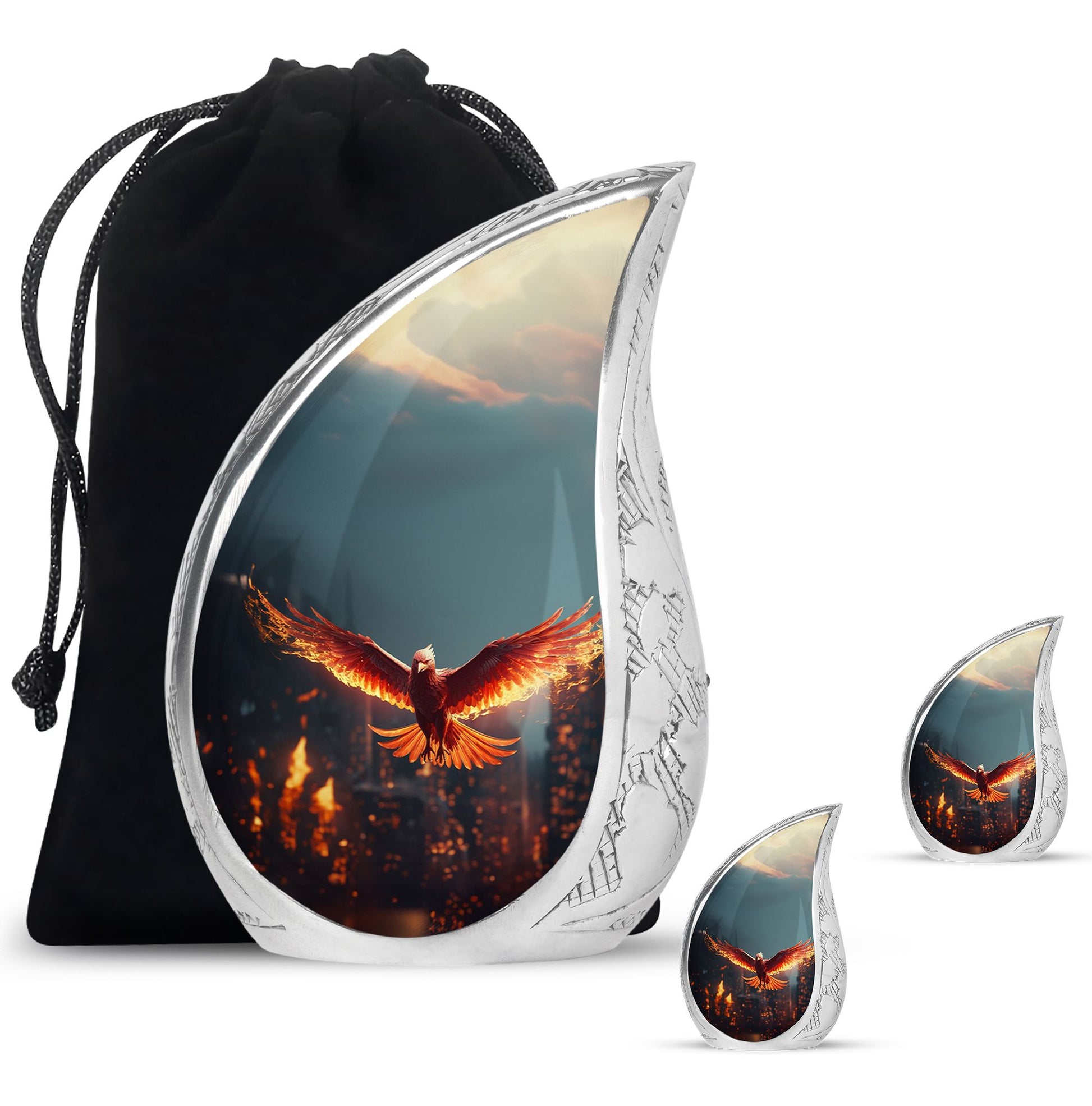 Teardrop Shape Phoenix Urn Large Urn With 2 Keepsake Urn