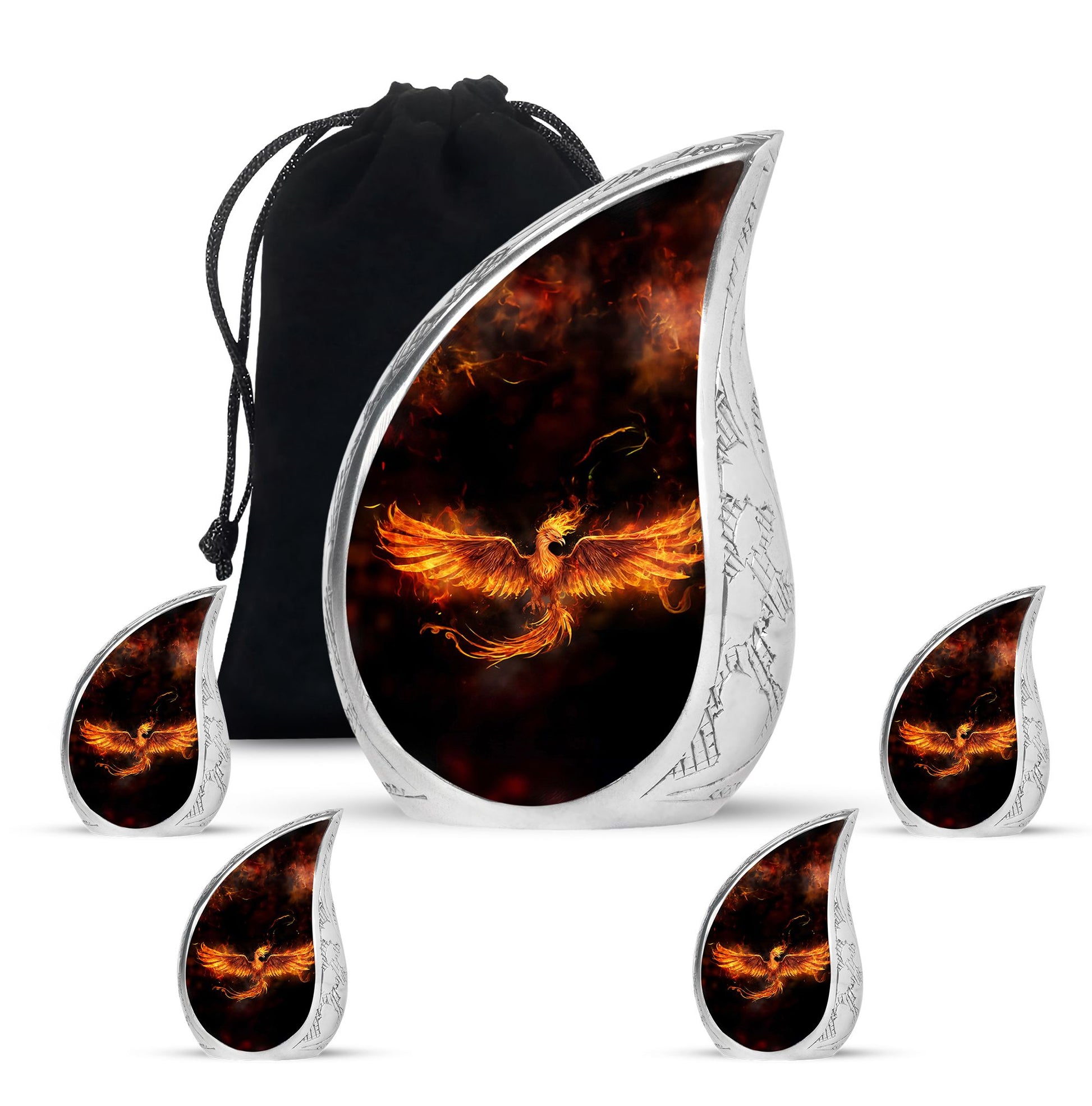 Teardrop Shape Phoenix Urn Large Urn With 4 Keepsake Urn