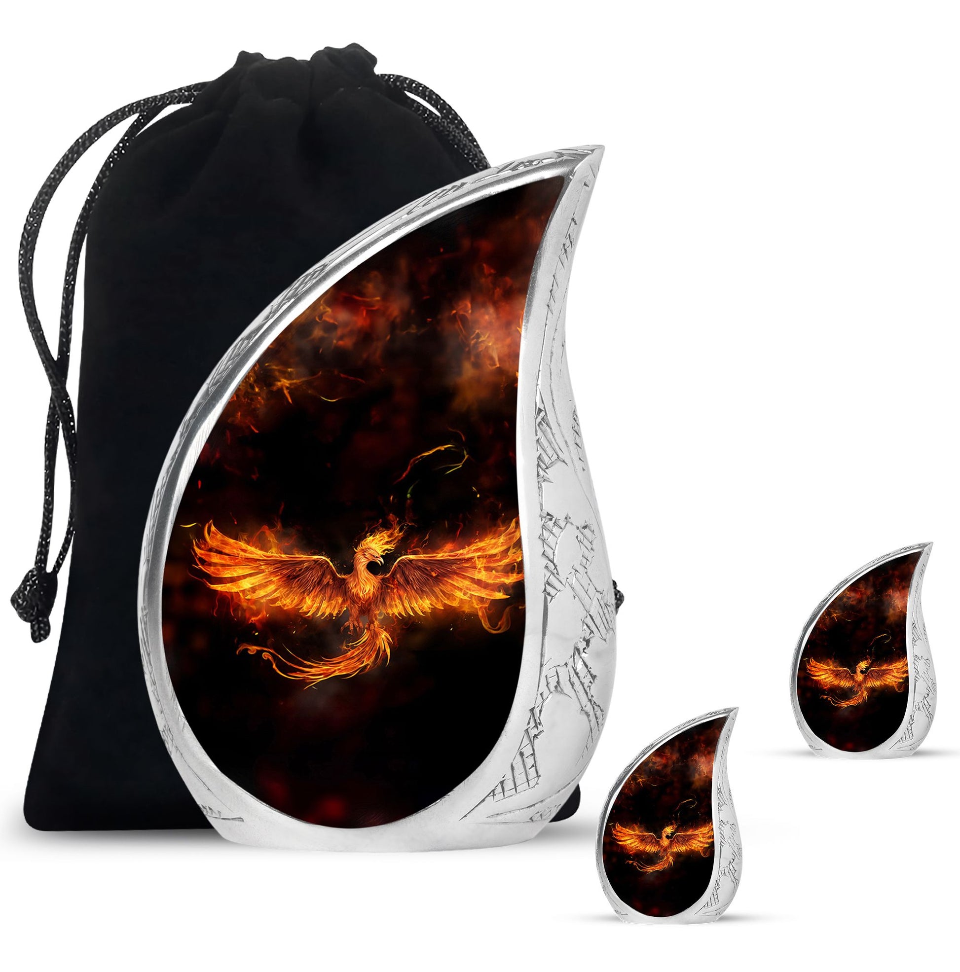 Teardrop Shape Phoenix Urn Large Urn With 2 Keepsake Urn