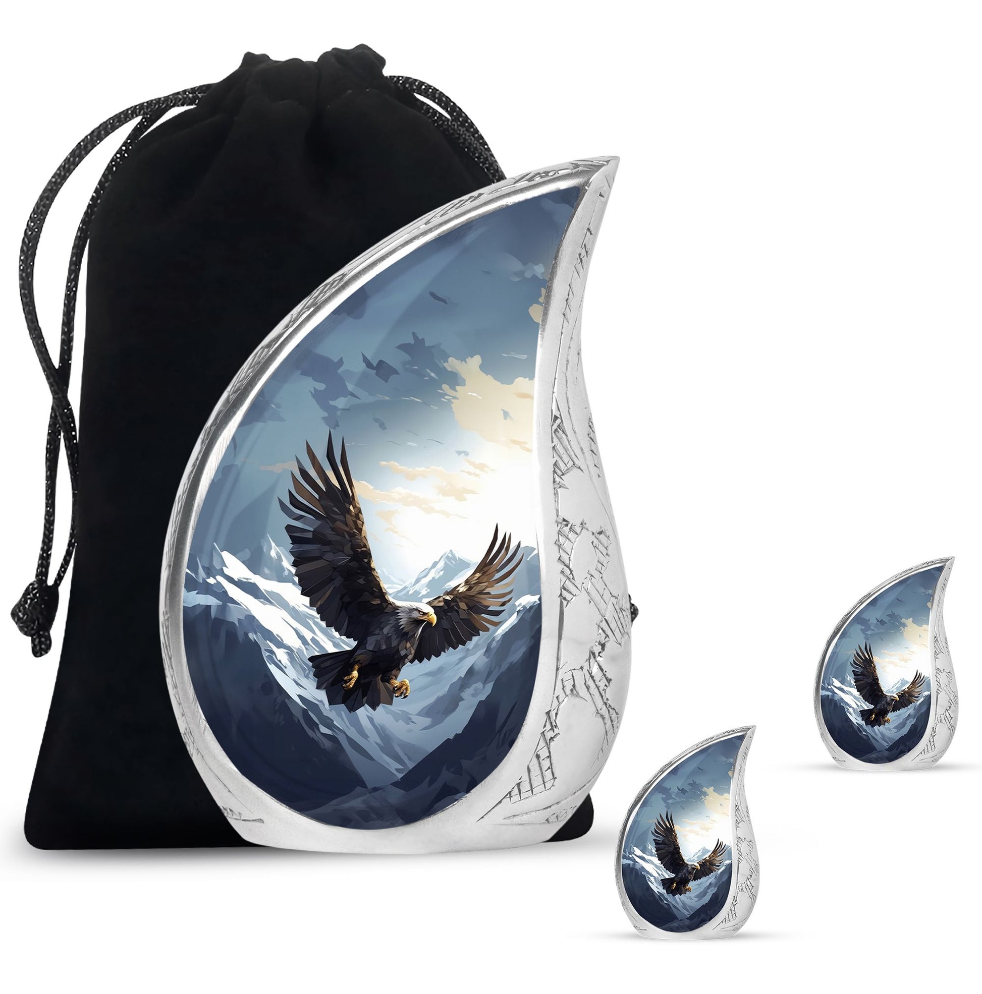 Teardrop Shape Eagle Urn Large Urn With 2 Keepsake Urn