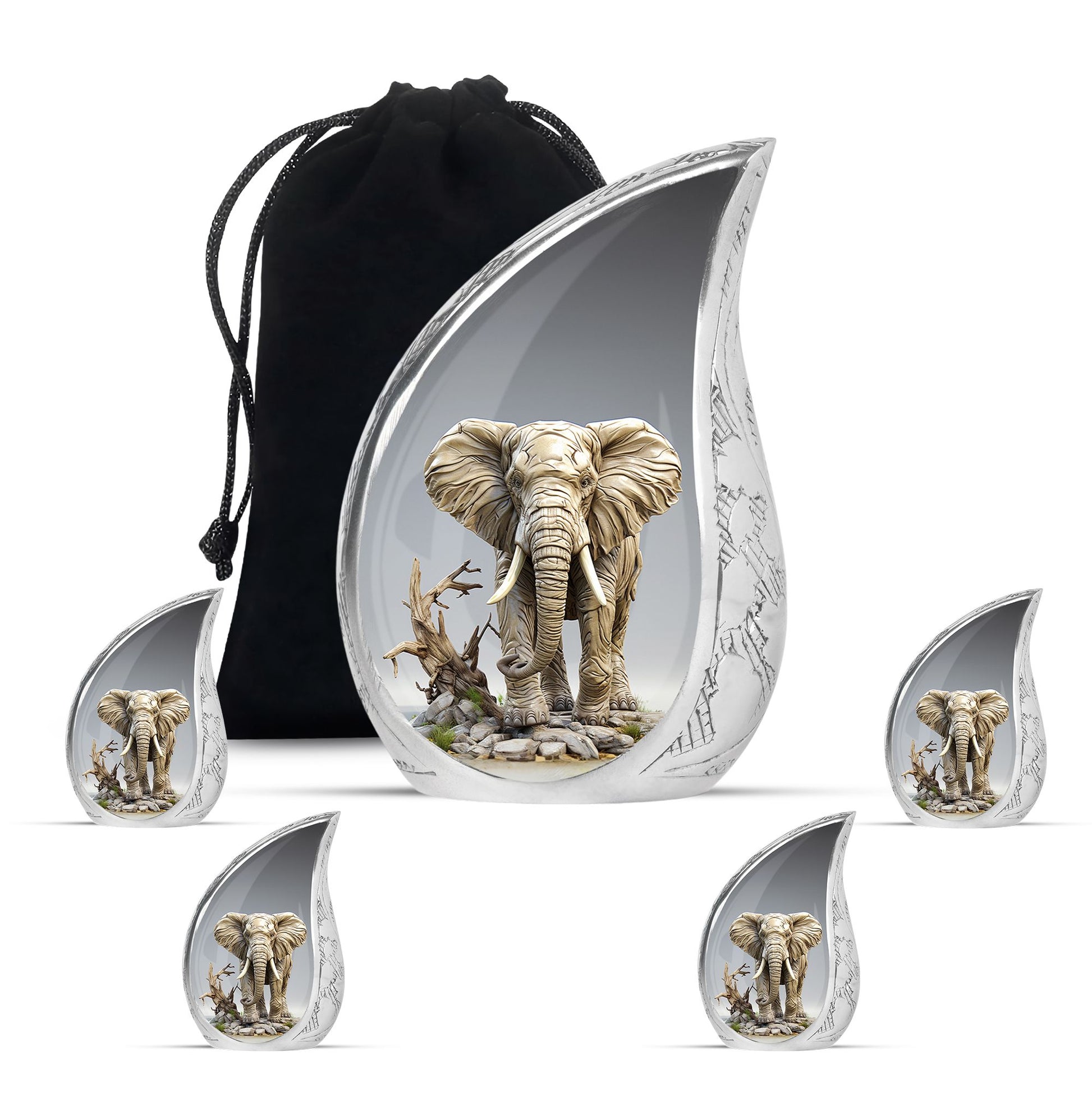 Teardrop Shape Elephant Urn Large Urn With 4 Keepsake Urn