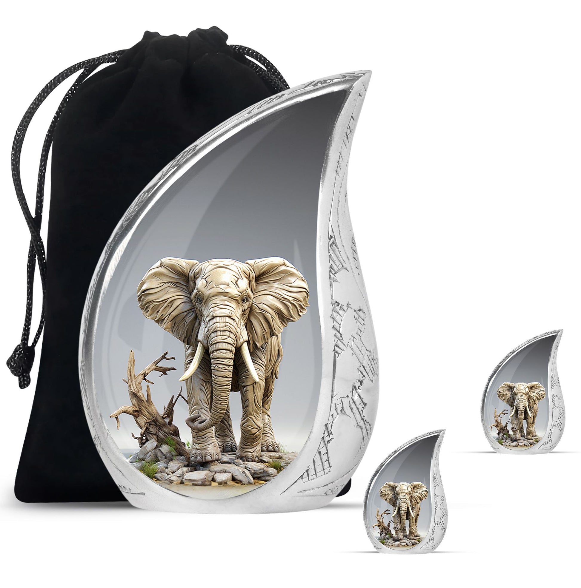 Teardrop Shape Elephant Urn Large Urn With 2 Keepsake Urn