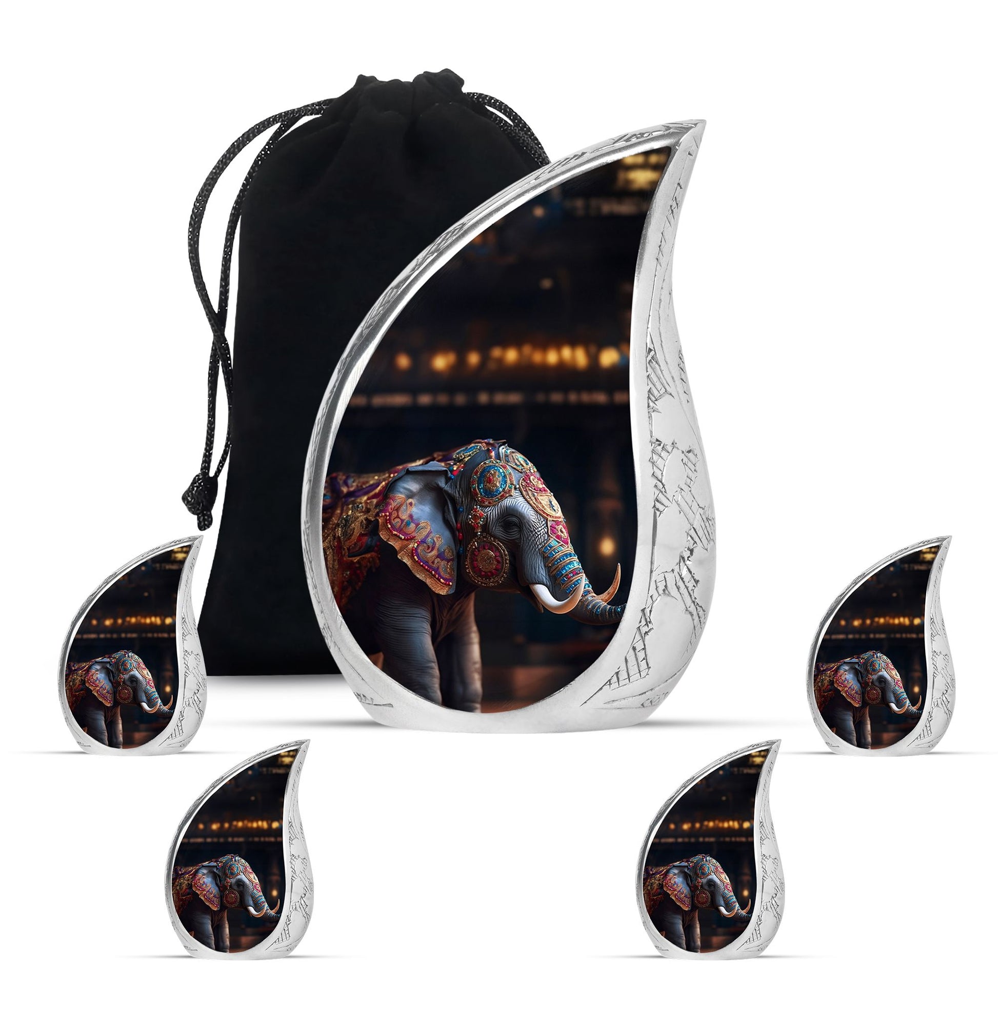 Teardrop Shape Elephant Urn Large Urn With 4 Keepsake Urn