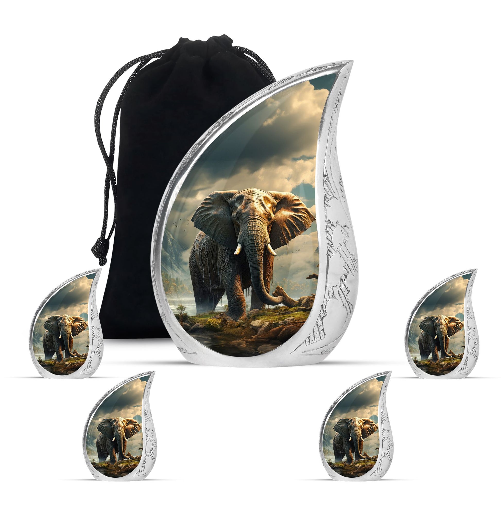 Teardrop Shape Elephant Urn Large Urn With 4 Keepsake Urn