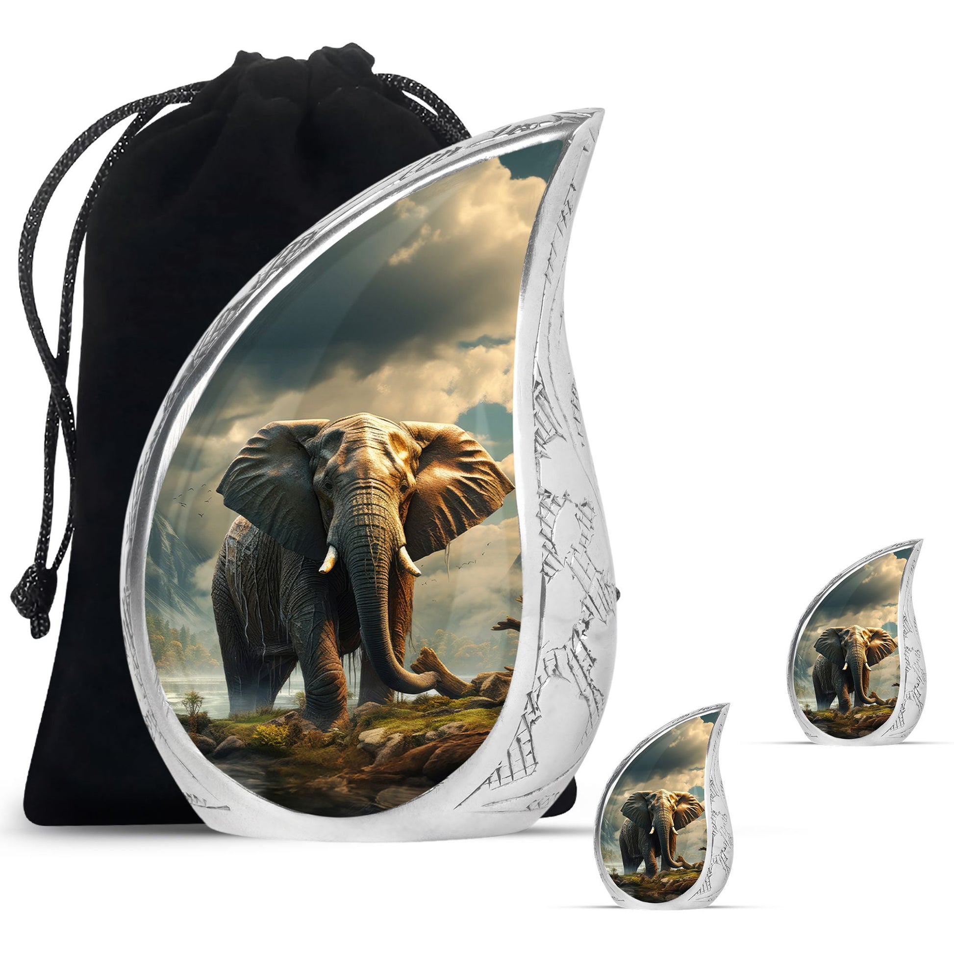 Teardrop Shape Elephant Urn Large Urn With 2 Keepsake Urn