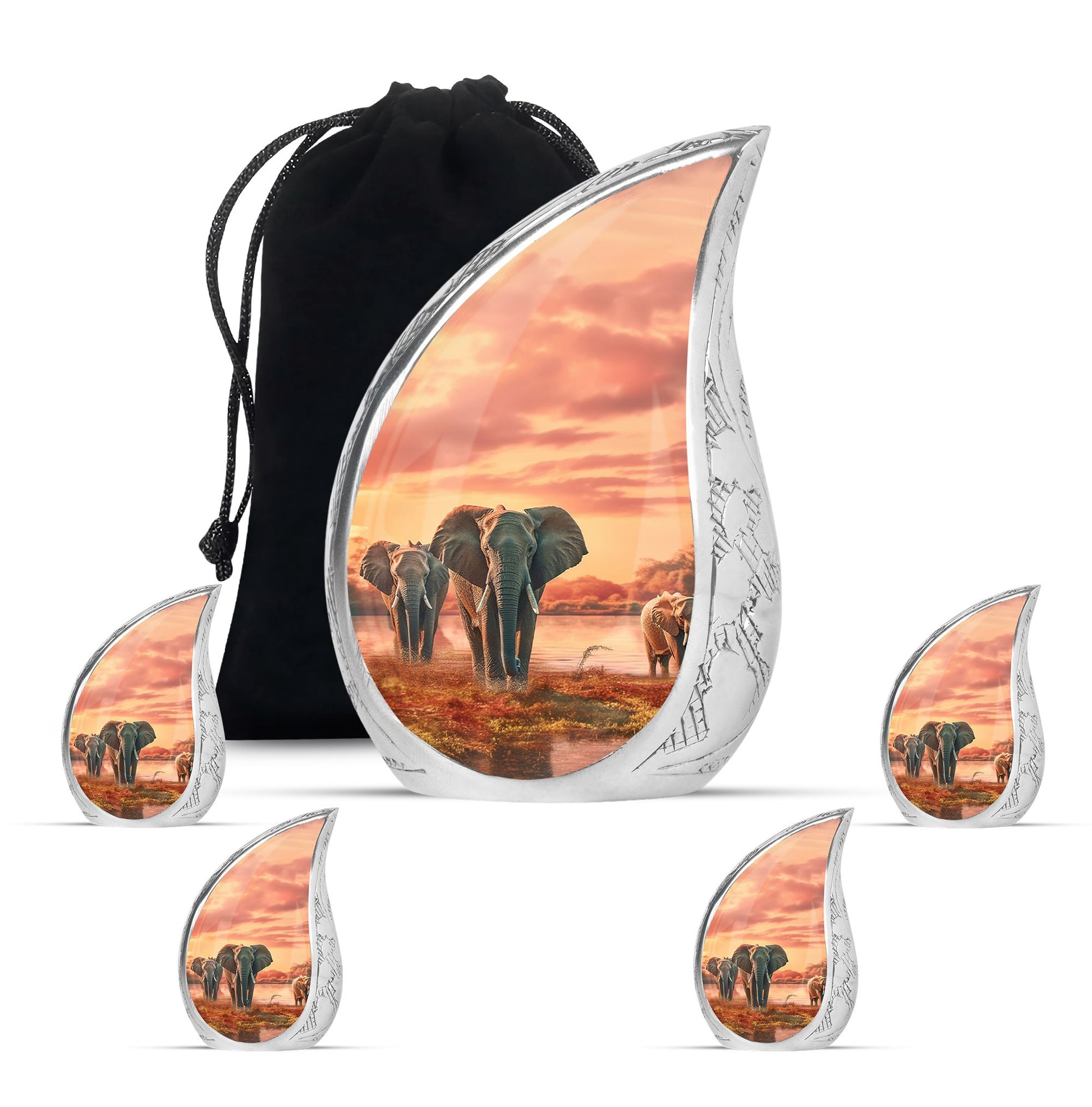 Teardrop Shape Elephant Urn Large Urn With 4 Keepsake Urn