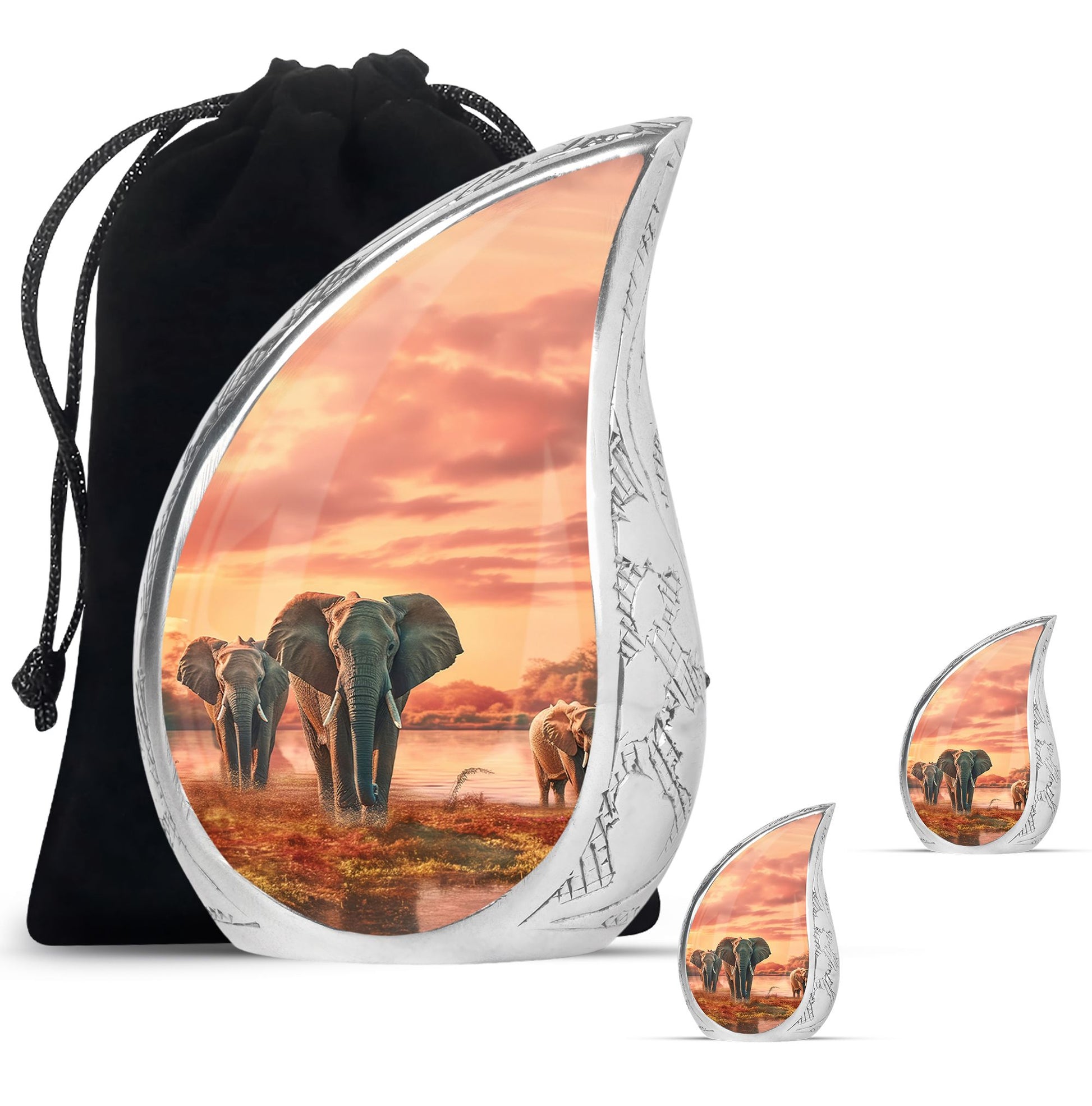 Teardrop Shape Elephant Urn Large Urn With 2 Keepsake Urn