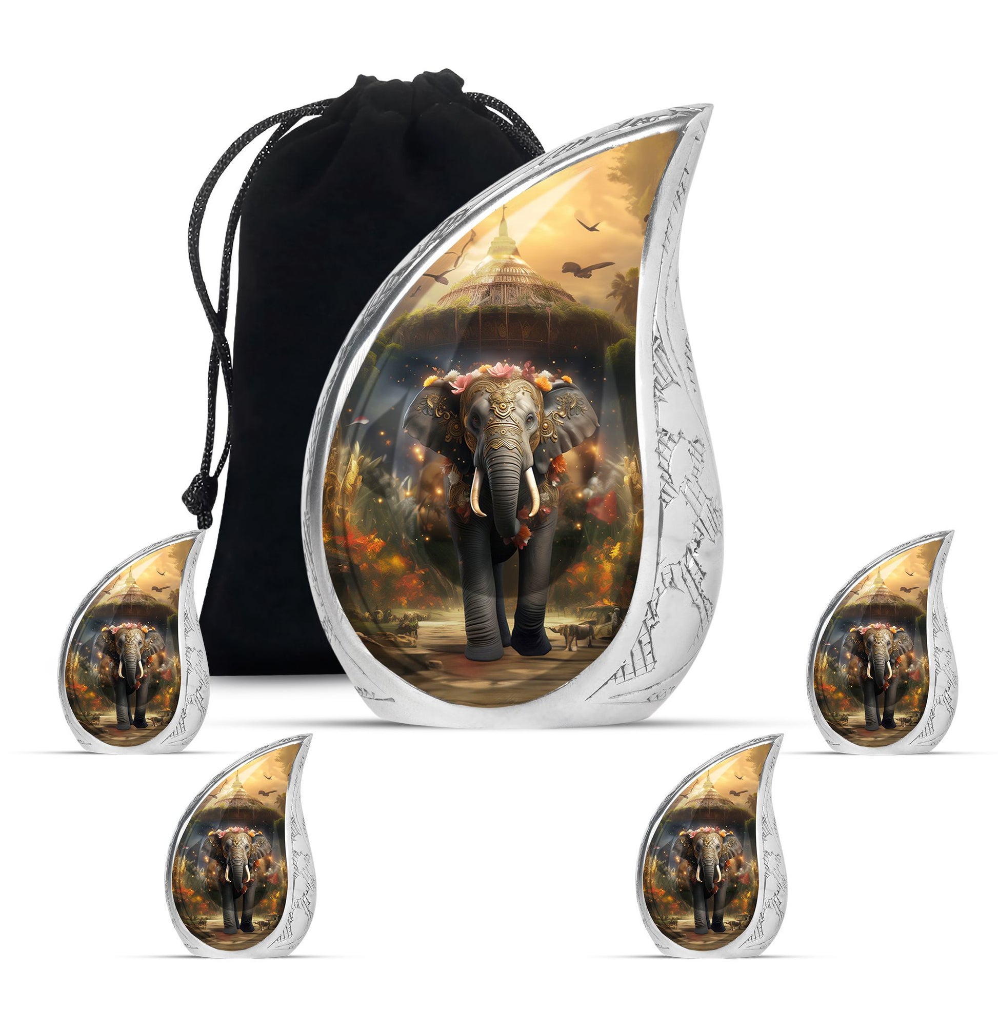 Teardrop Shape Elephant Urn Large Urn With 4 Keepsake Urn