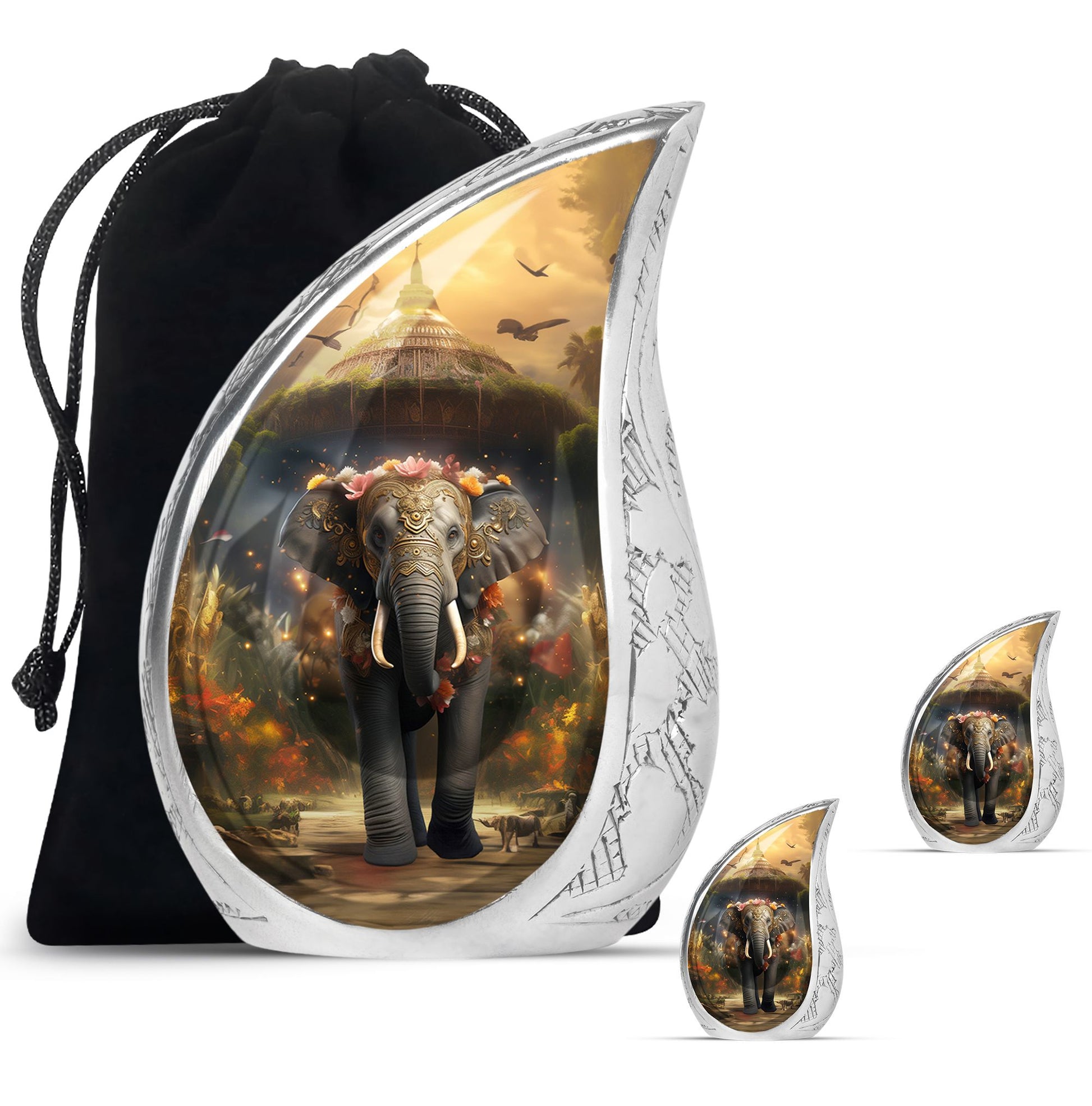 Teardrop Shape Elephant Urn Large Urn With 2 Keepsake Urn