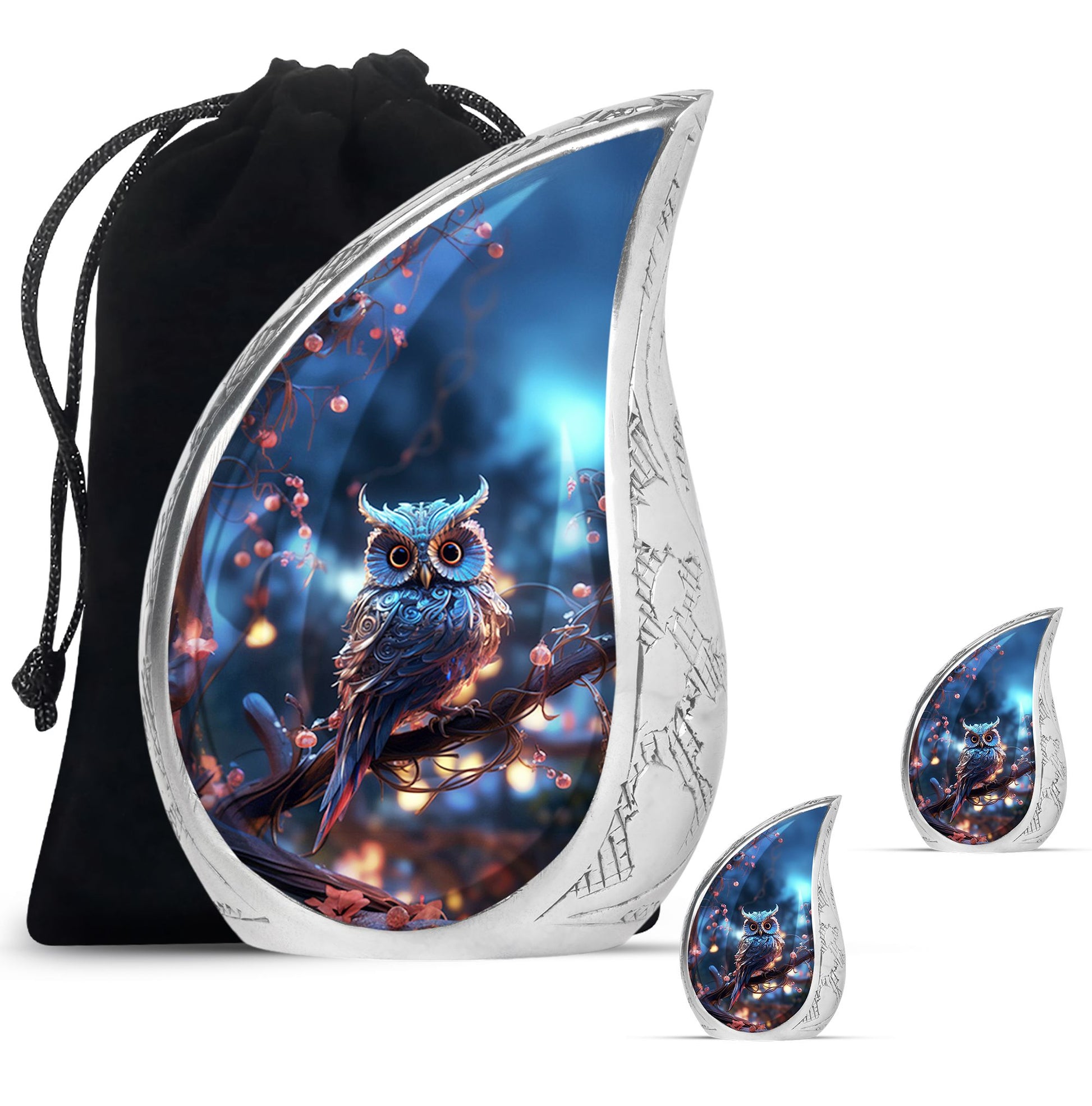 Teardrop Shape Owl Urn Large Urn With 2 Keepsake Urn