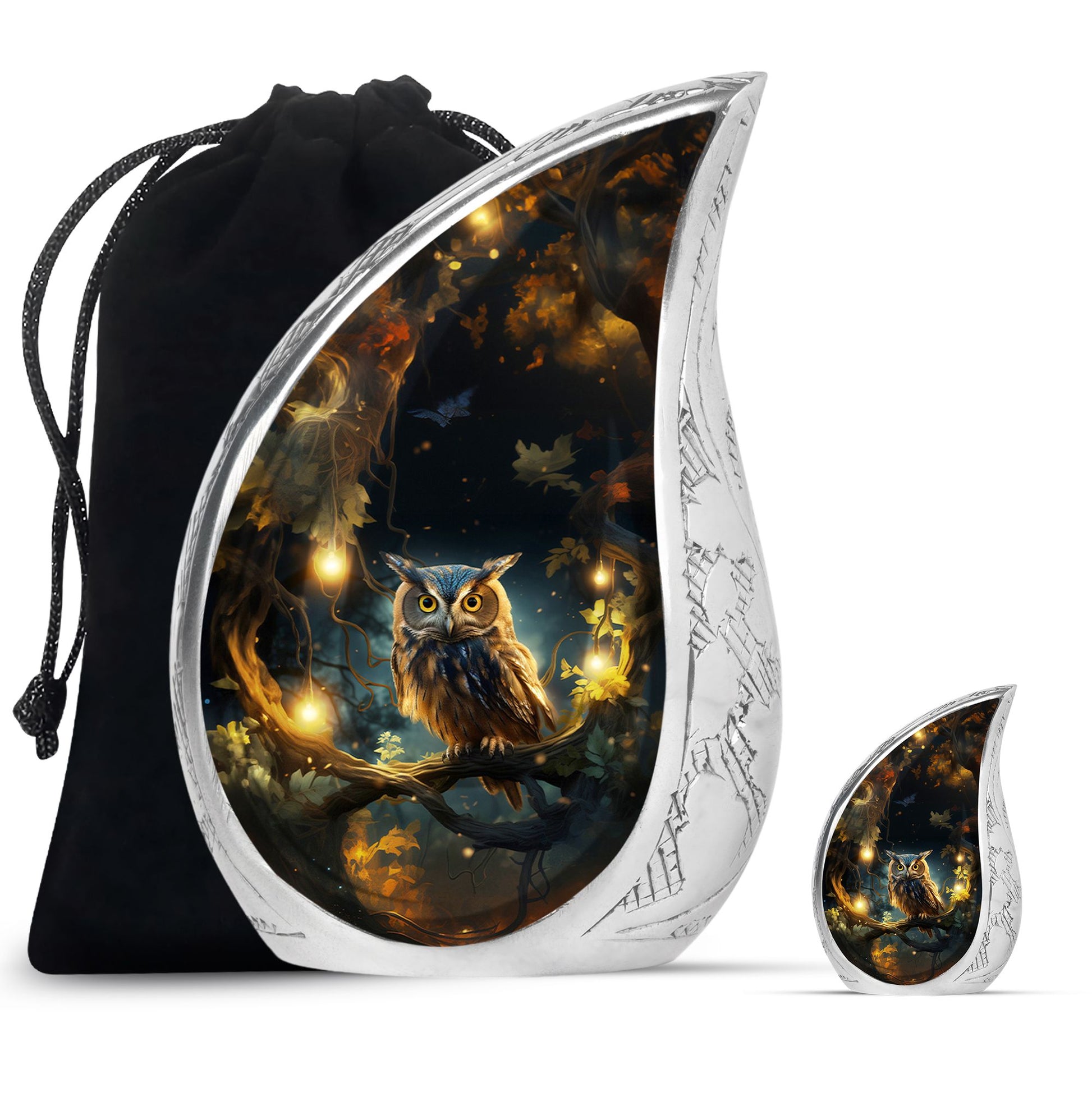 Teardrop Shape Owl Urn Large Urn With 1 Keepsake Urn