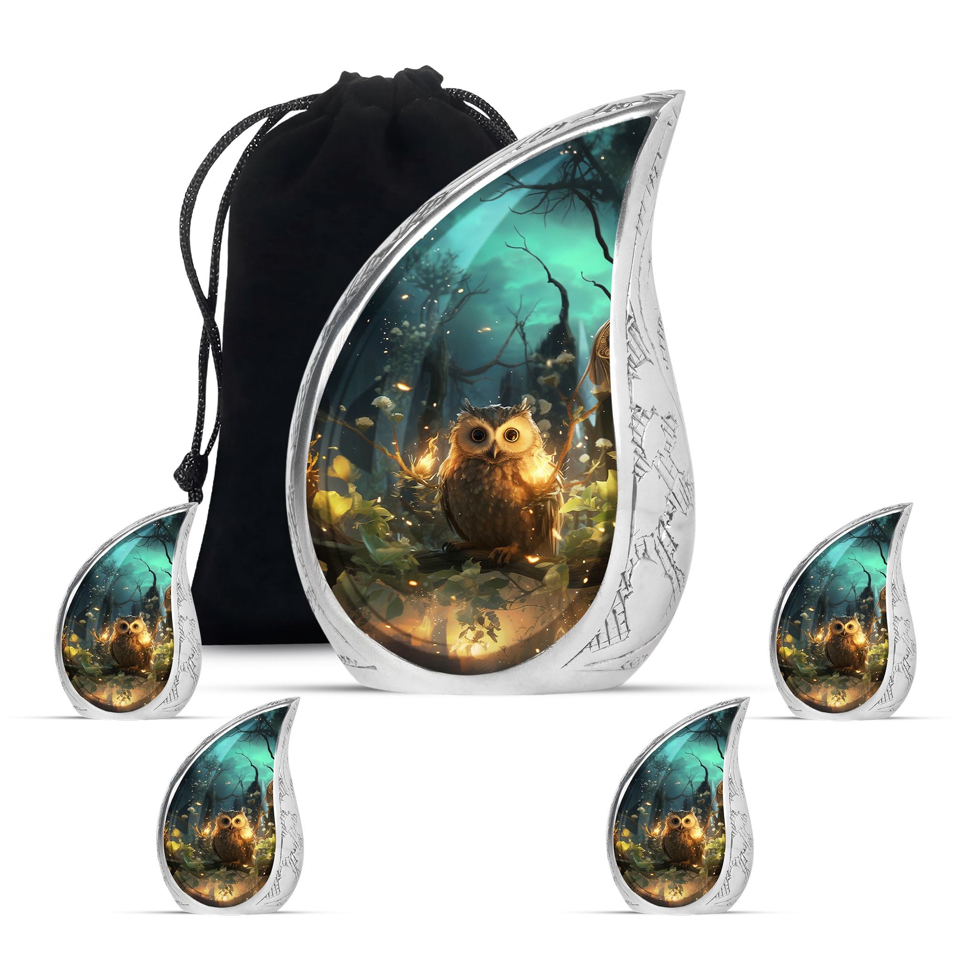 Teardrop Shape Owl Urn Large Urn With 4 Keepsake Urn