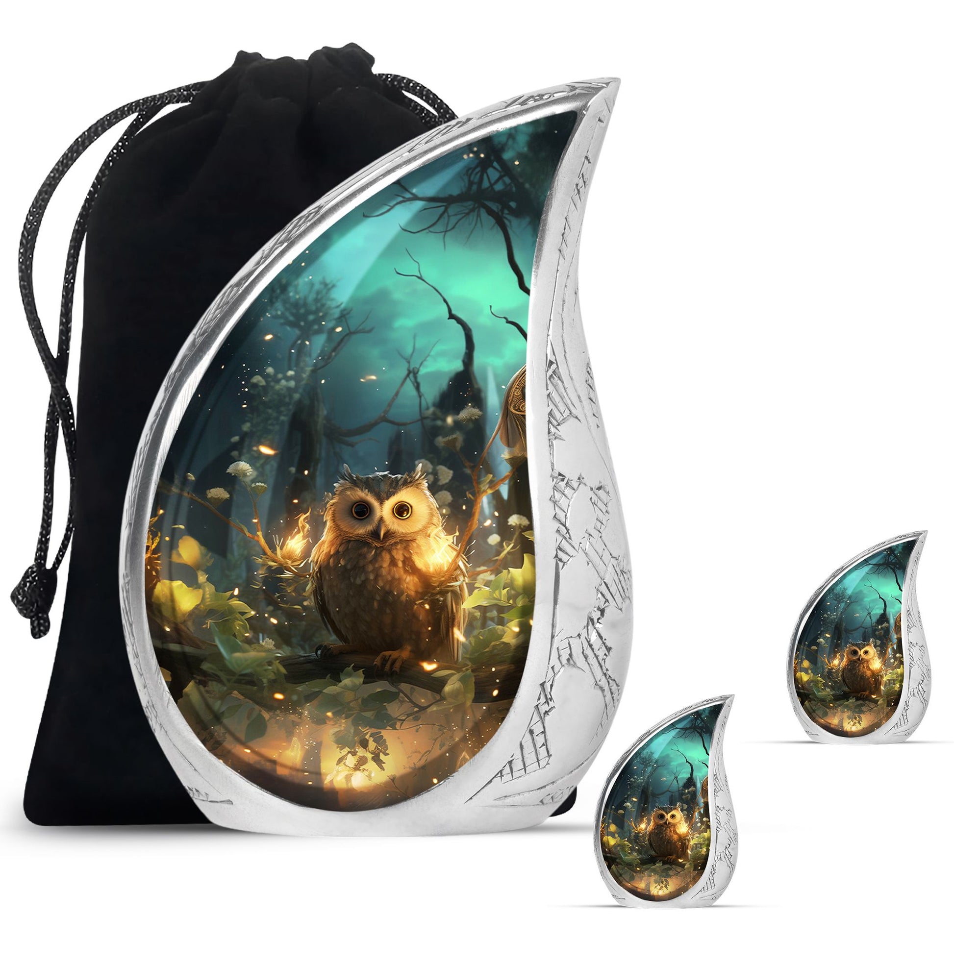 Teardrop Shape Owl Urn Large Urn With 2 Keepsake Urn