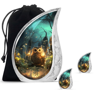 Teardrop Shape Owl Urn Large Urn With 2 Keepsake Urn