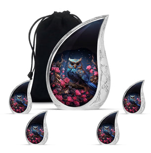 Teardrop Shape Owl Urn Large Urn With 4 Keepsake Urn