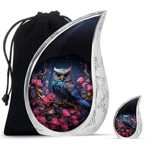 Teardrop Shape Owl Urn Large Urn With 1 Keepsake Urn