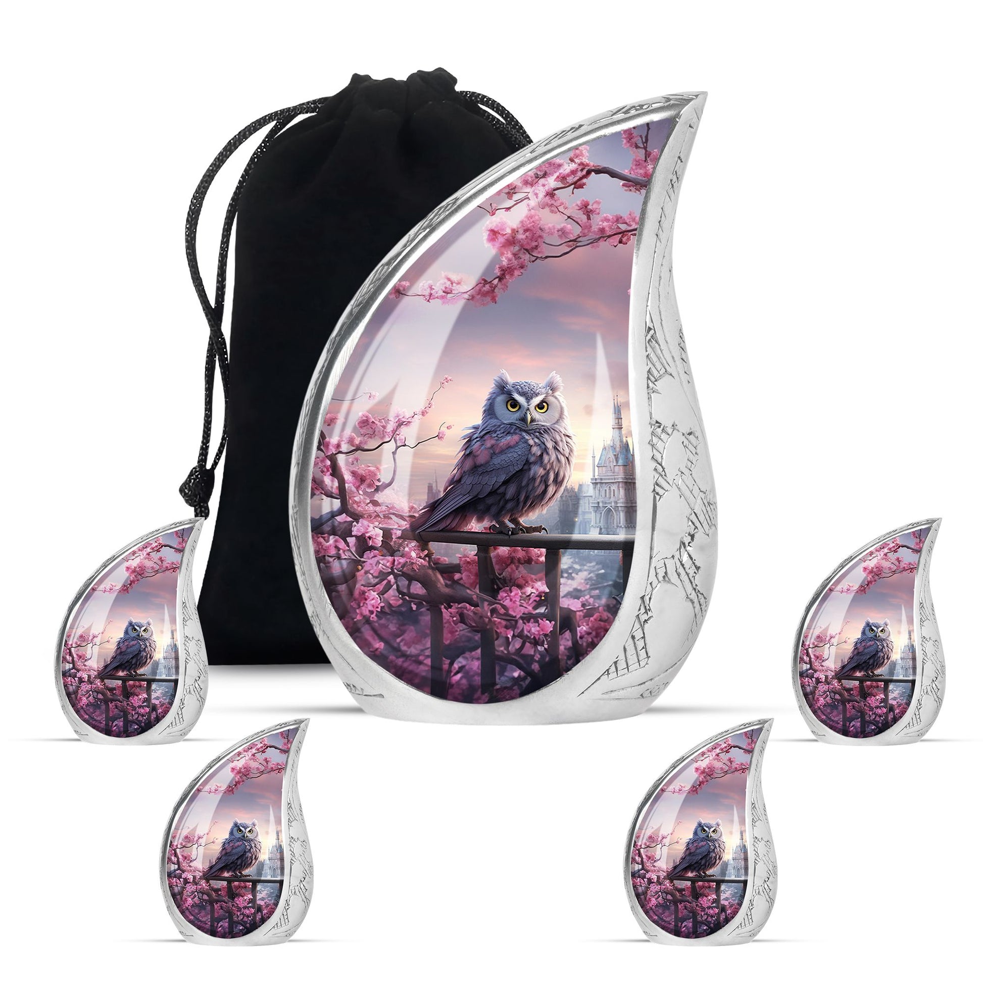 Teardrop Shape Owl Urn Large Urn With 4 Keepsake Urn