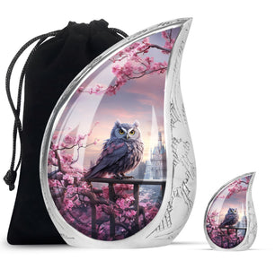 Teardrop Shape Owl Urn Large Urn With 1 Keepsake Urn