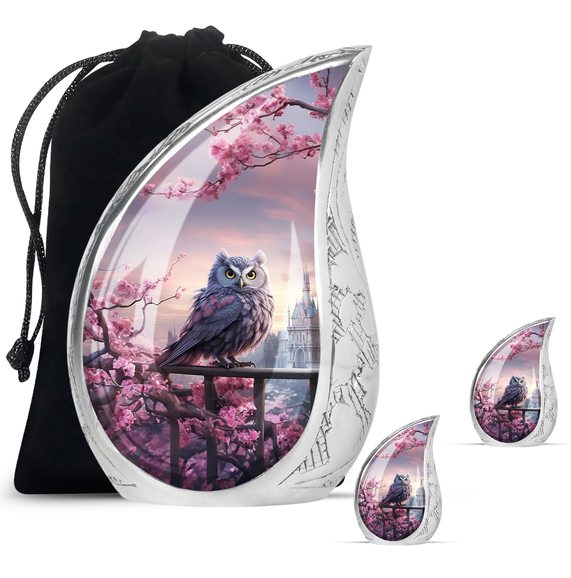Teardrop Shape Owl Urn Large Urn With 2 Keepsake Urn