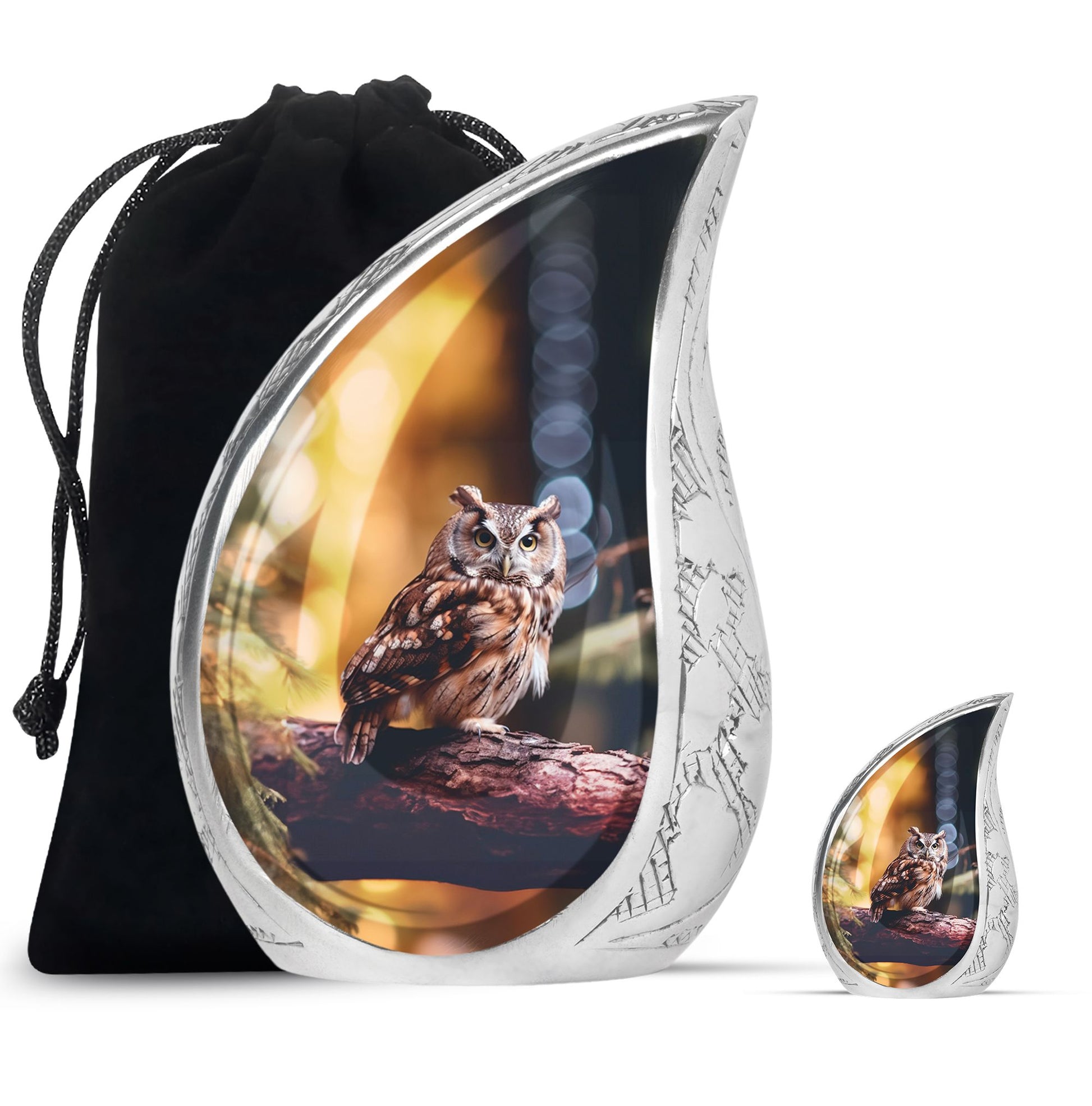 Teardrop Shape Owl Urn Large Urn With 1 Keepsake Urn