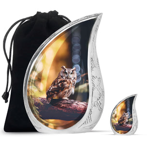 Teardrop Shape Owl Urn Large Urn With 1 Keepsake Urn