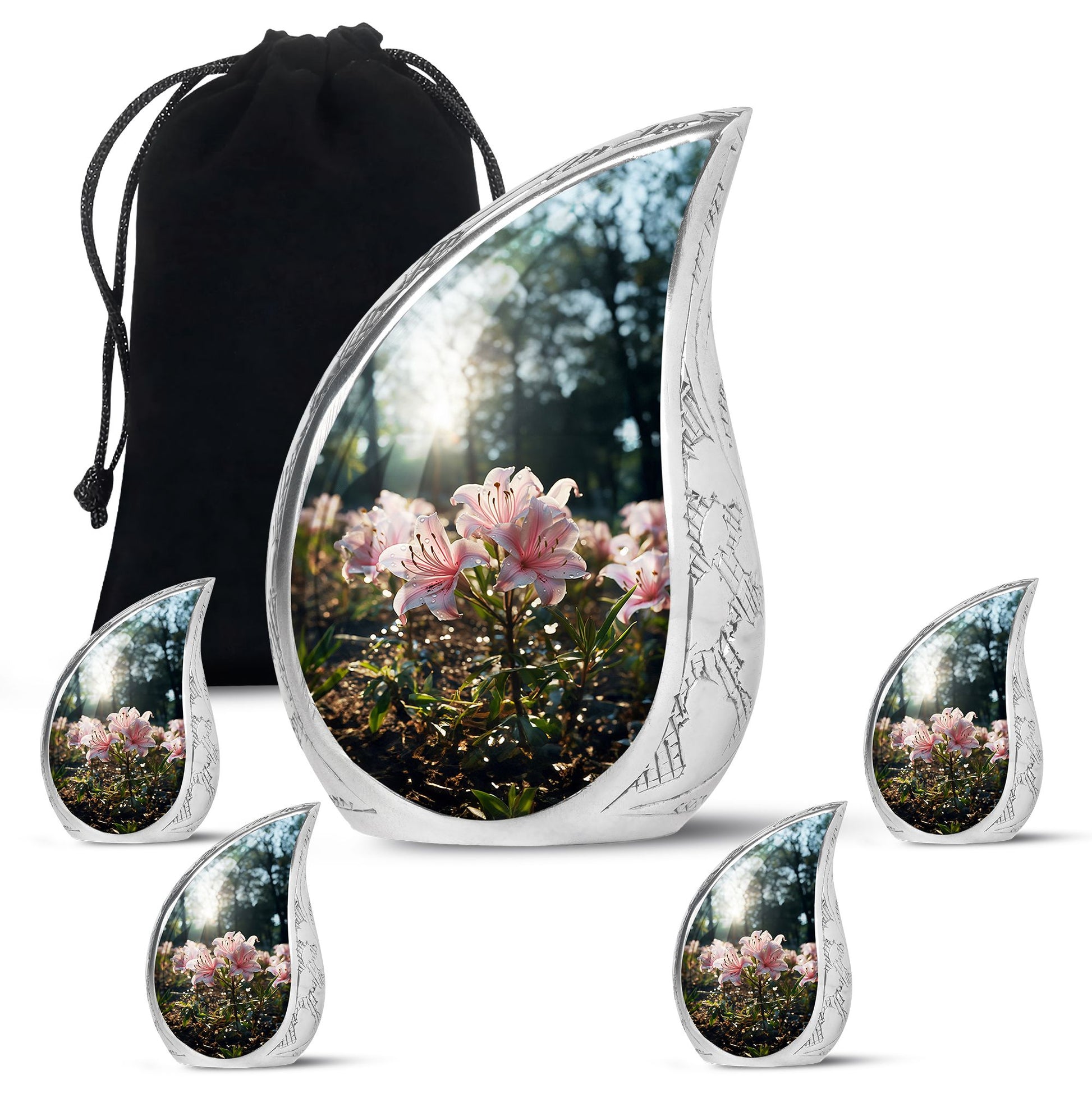 Teardrop Shape Lilly Urn Large Urn With 4 Keepsake Urn