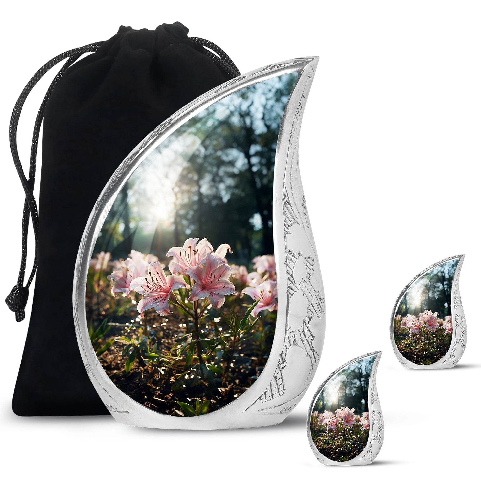Teardrop Shape Lilly Urn Large Urn With 2 Keepsake Urn