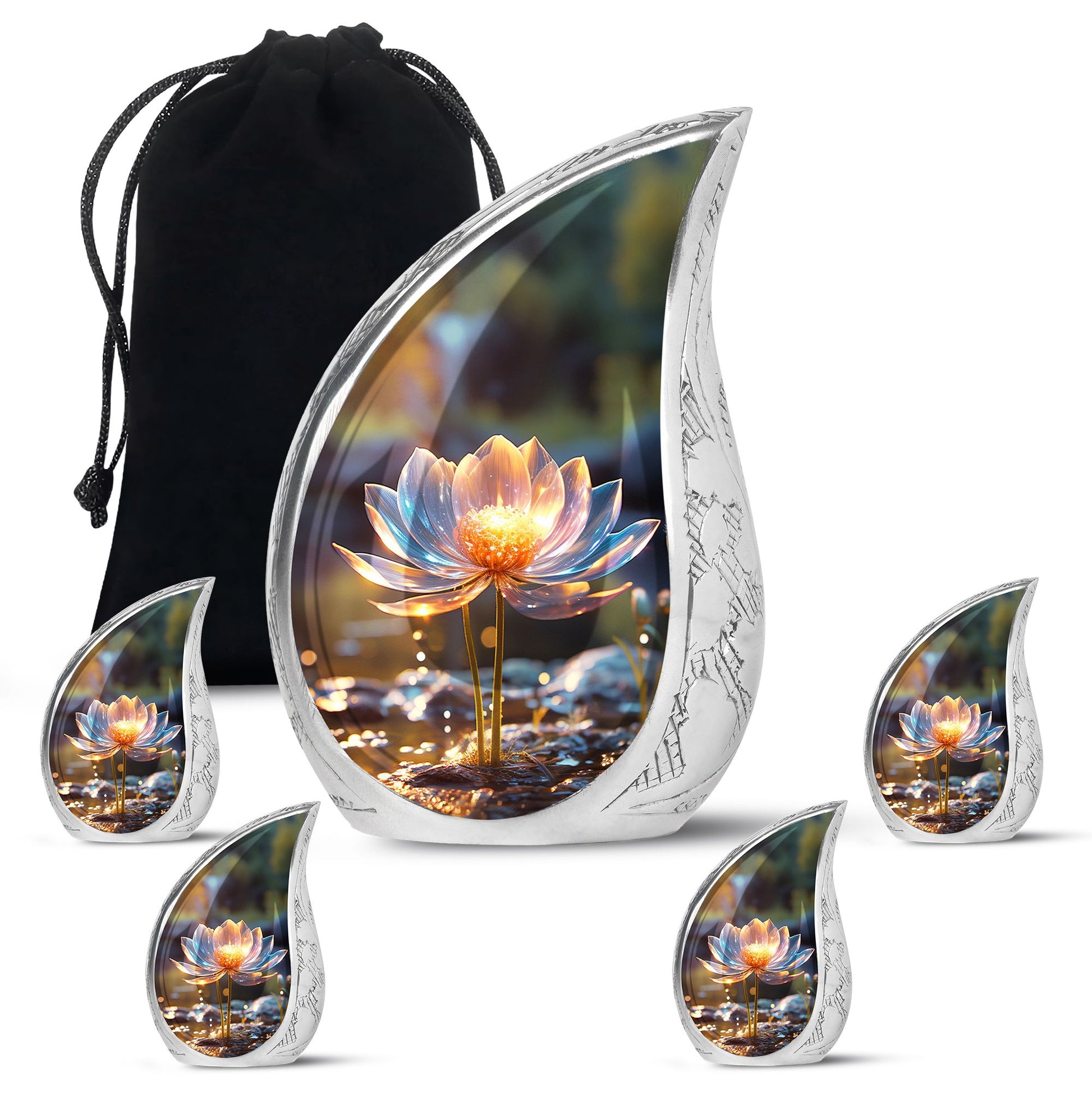 Teardrop Shape Lilly Urn Large Urn With 4 Keepsake Urn