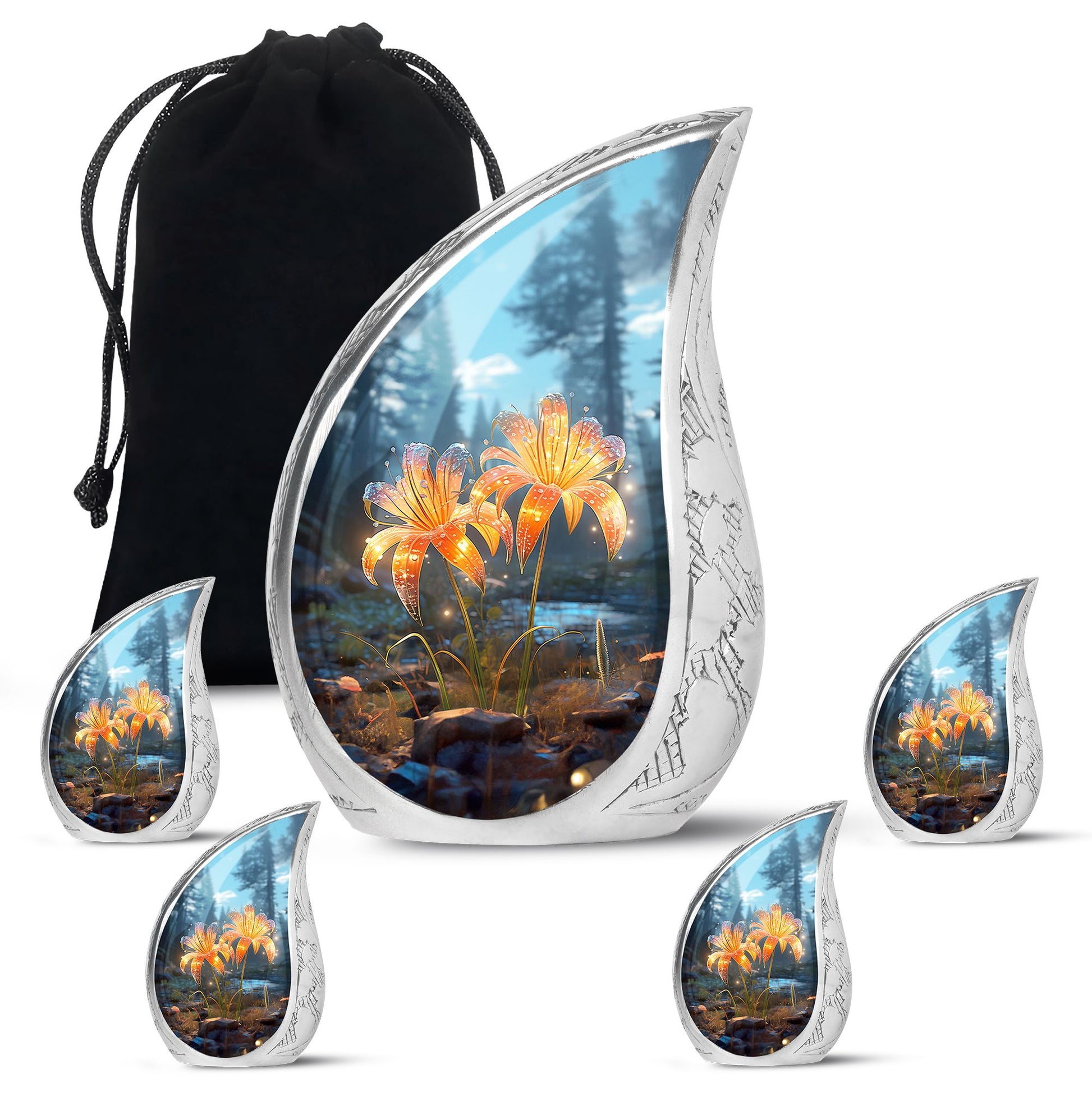 Teardrop Shape Lilly Urn Large Urn With 4 Keepsake Urn