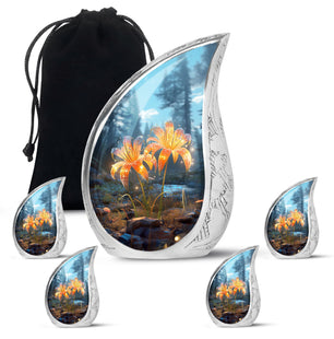 Teardrop Shape Lilly Urn Large Urn With 4 Keepsake Urn