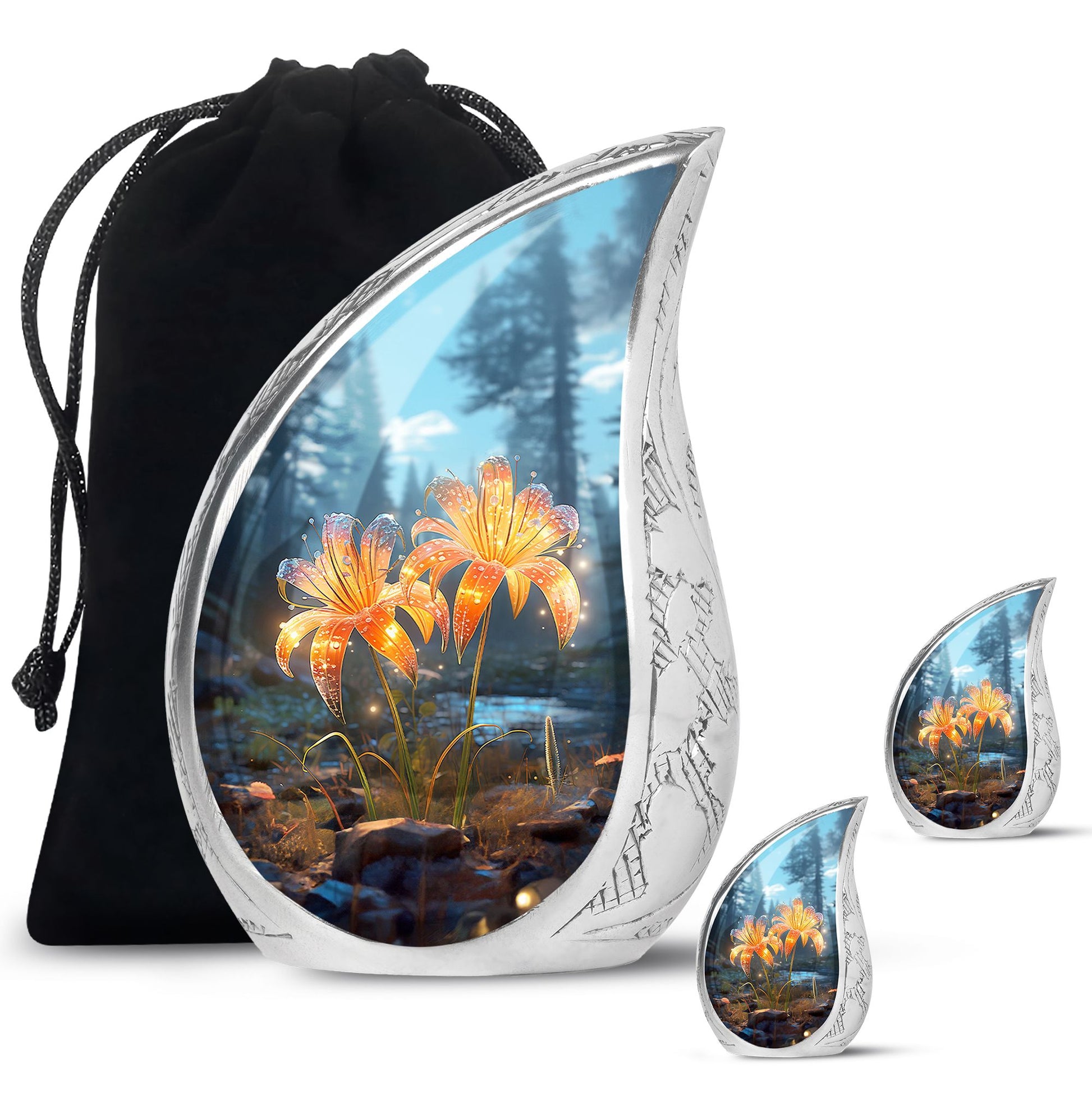 Teardrop Shape Lilly Urn Large Urn With 2 Keepsake Urn