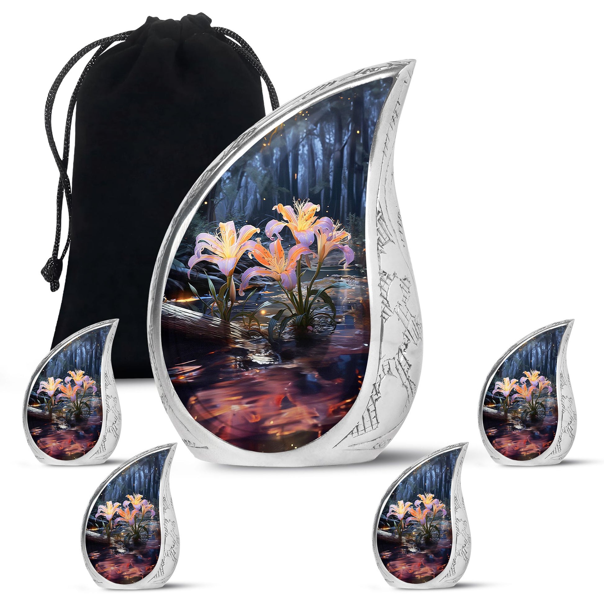 Teardrop Shape Lilly Urn Large Urn With 4 Keepsake Urn