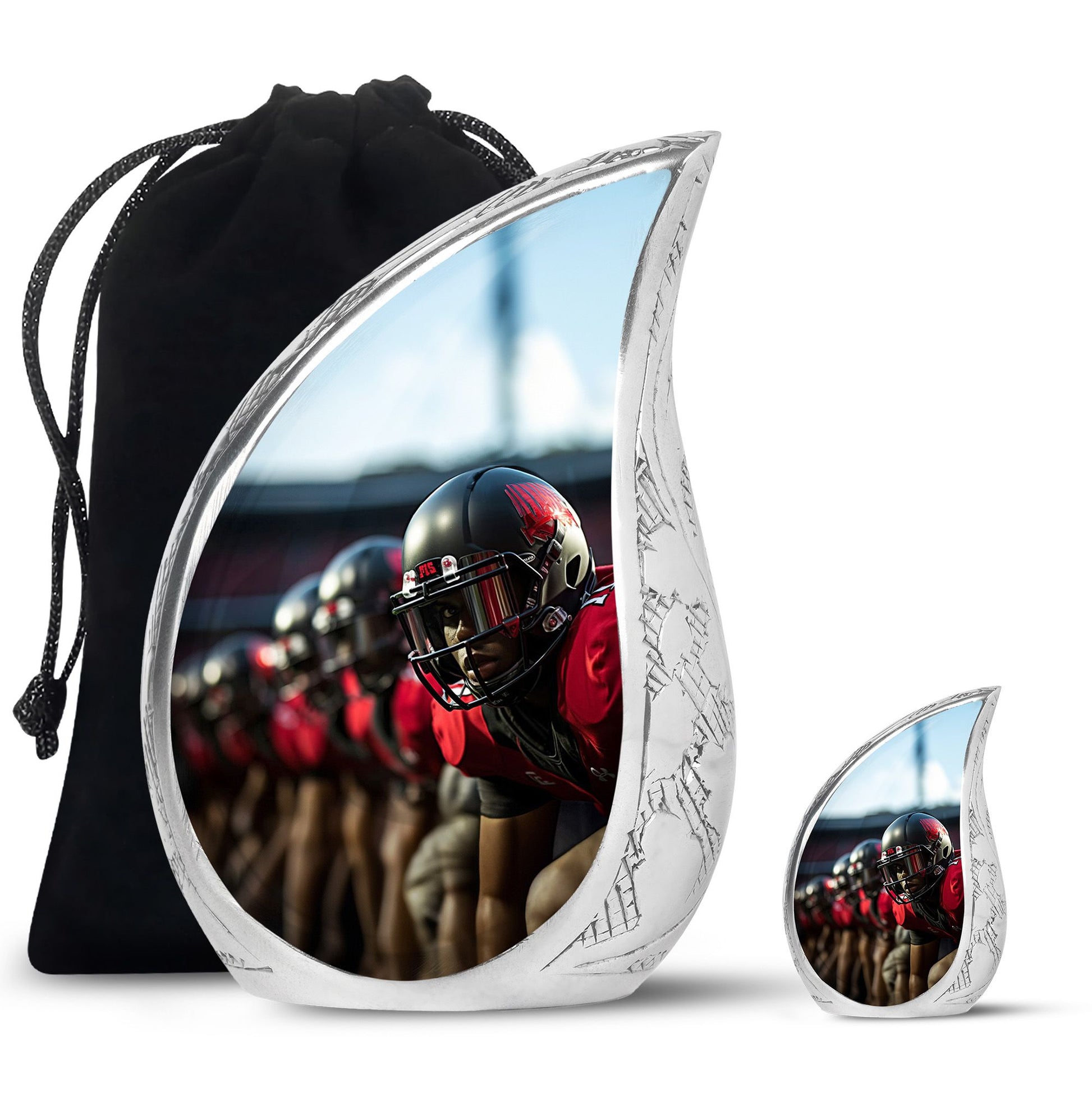 Teardrop Shape Football Urn Large Urn With 1 Keepsake Urn