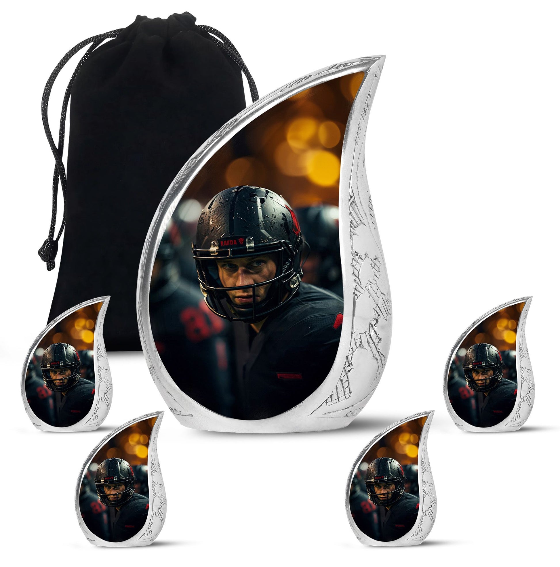 Teardrop Shape Football Urn Large Urn With 4 Keepsake Urn
