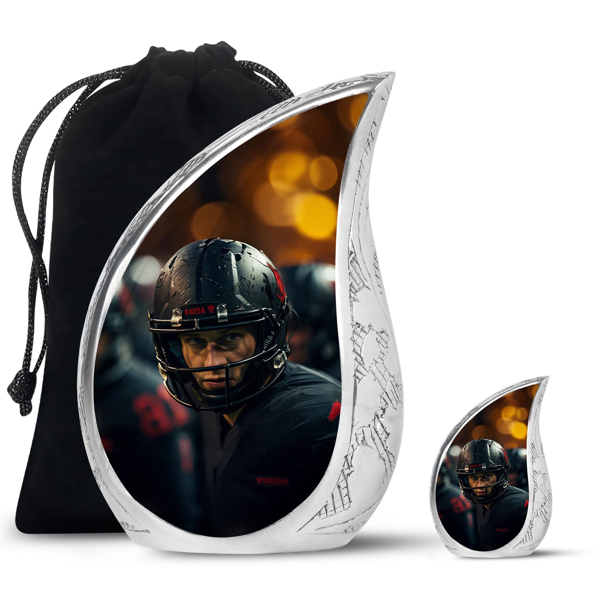Teardrop Shape Football Urn Large Urn With 1 Keepsake Urn
