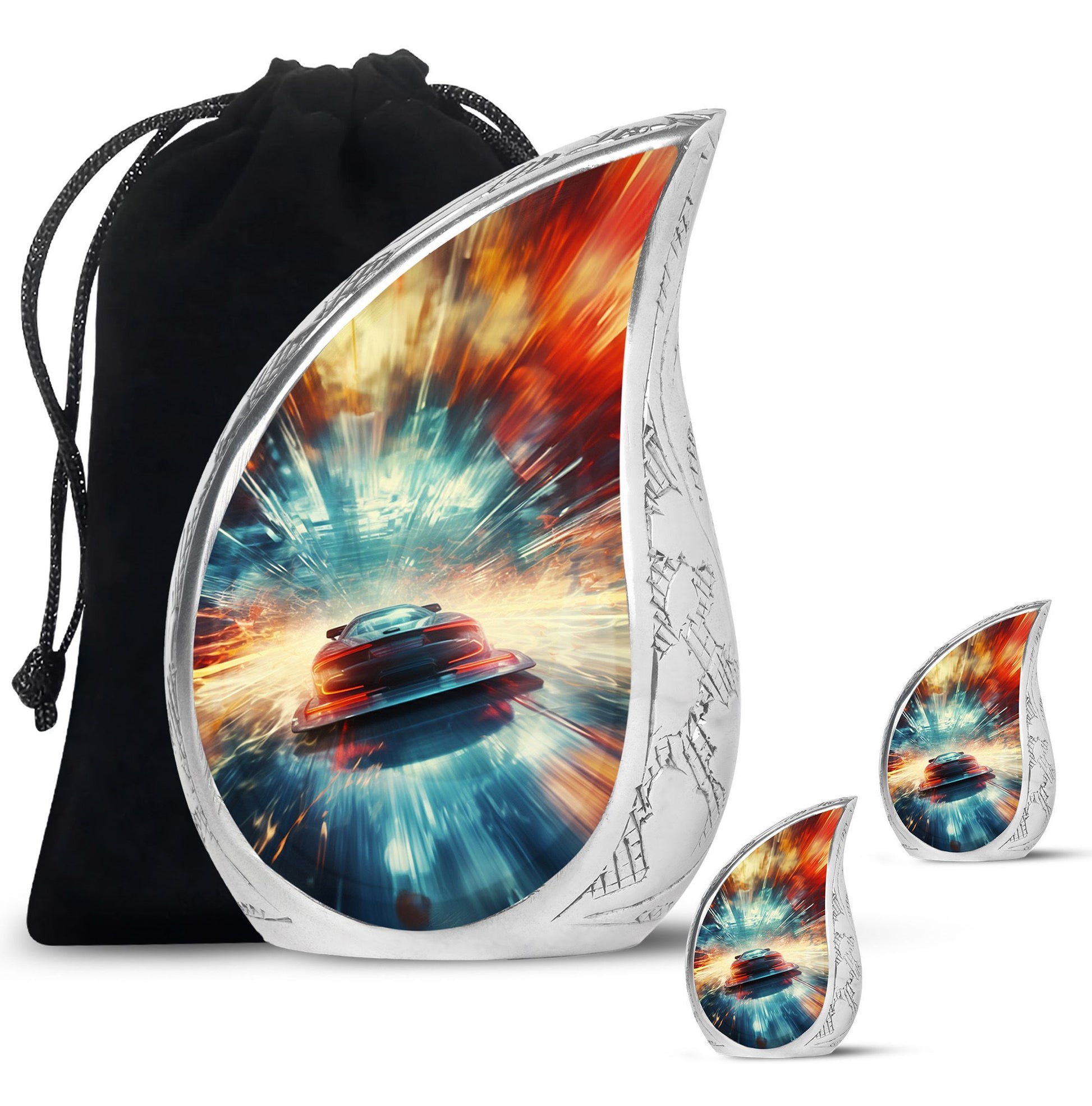 Teardrop Shape Car Urn Large Urn With 2 Keepsake Urn