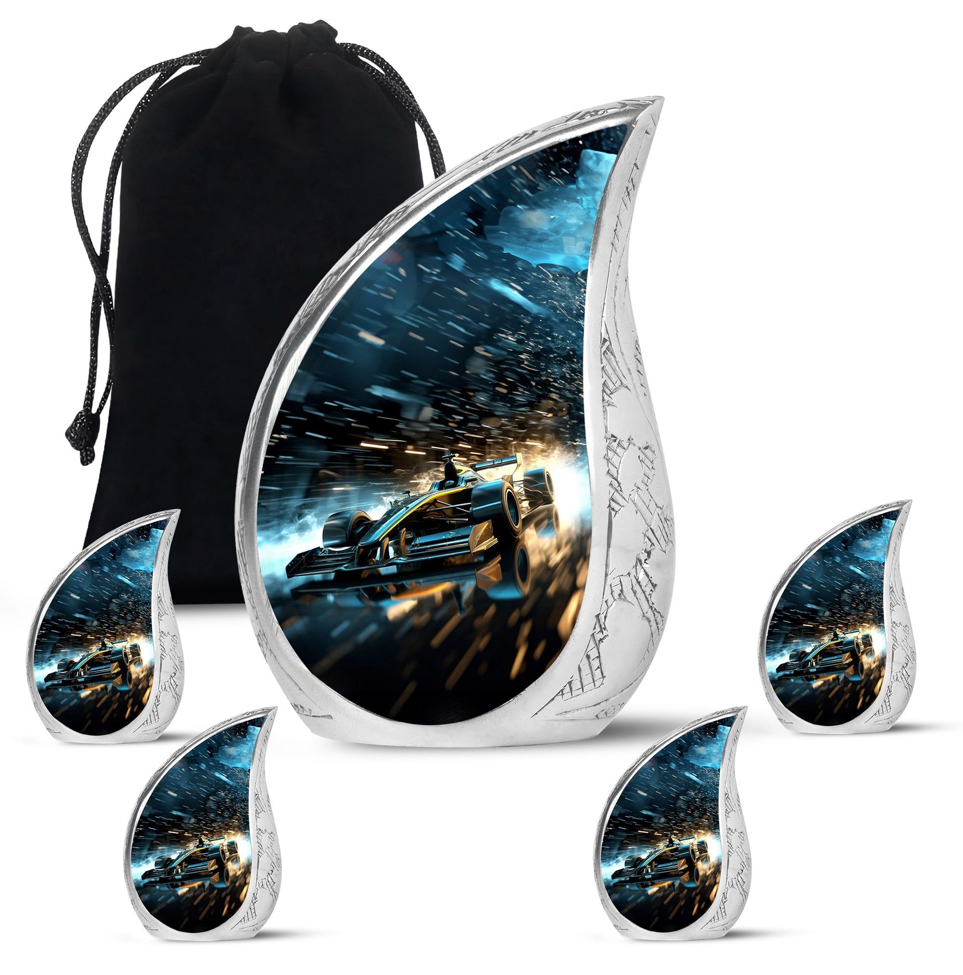 Teardrop Shape Car Urn Large Urn With 4 Keepsake Urn