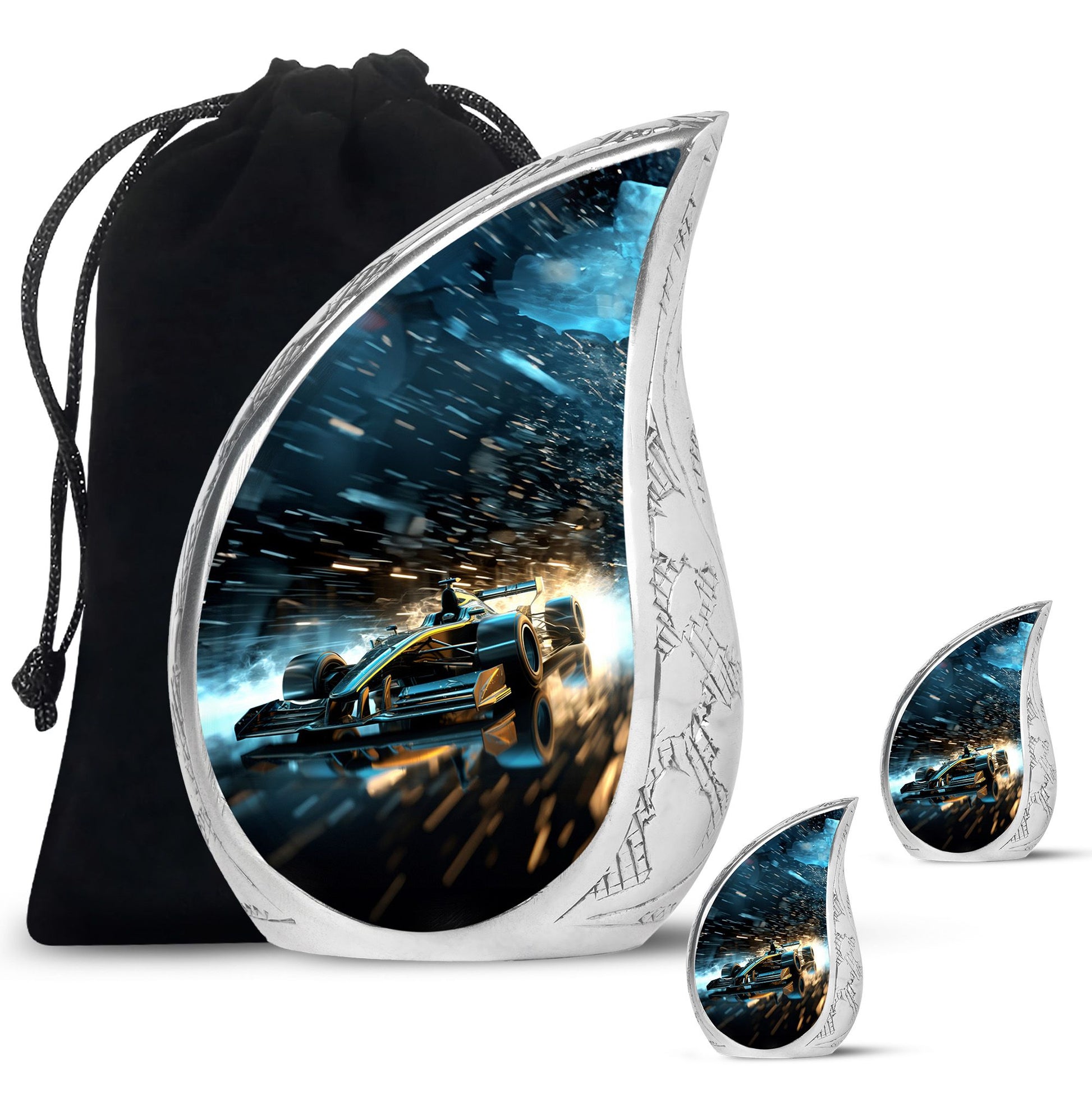 Teardrop Shape Car Urn Large Urn With 2 Keepsake Urn