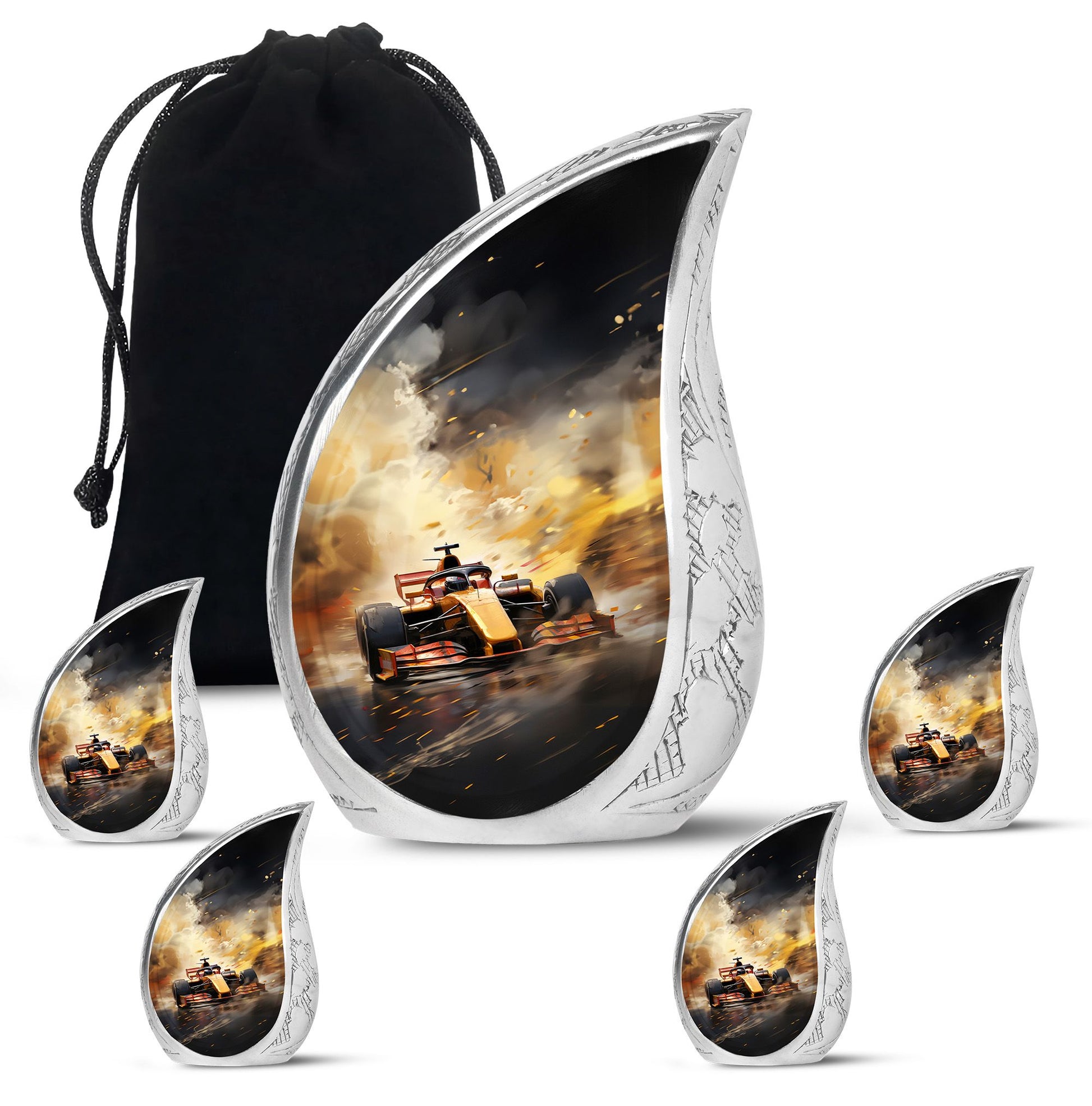 Teardrop Shape Car Urn Large Urn With 4 Keepsake Urn