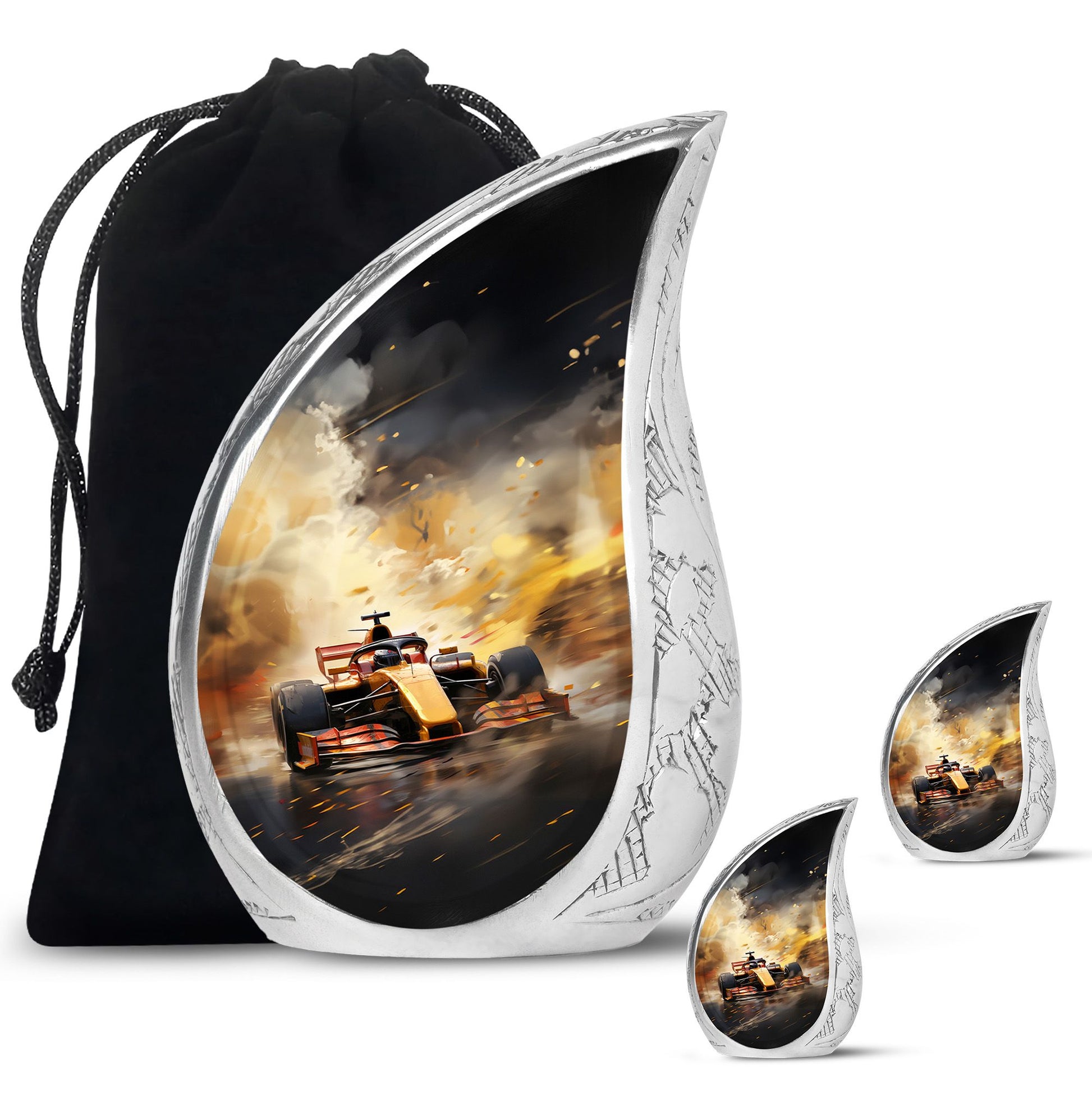 Teardrop Shape Car Urn Large Urn With 2 Keepsake Urn