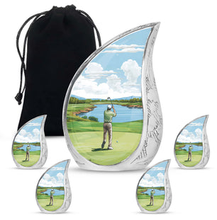 Teardrop Shape Golf Urn Large Urn With 4 Keepsake Urn
