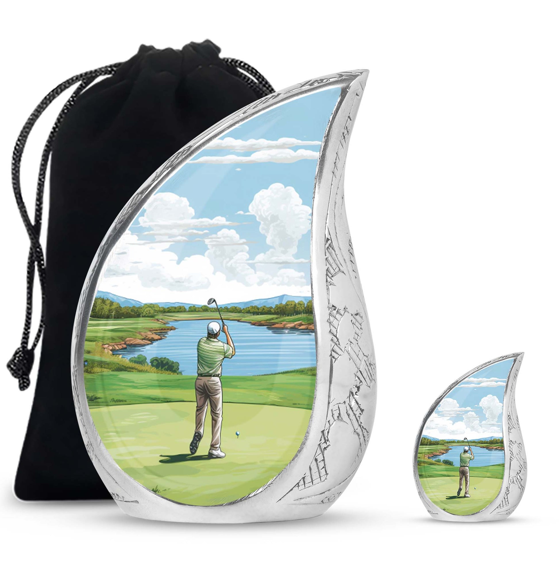Teardrop Shape Golf Urn Large Urn With 1 Keepsake Urn