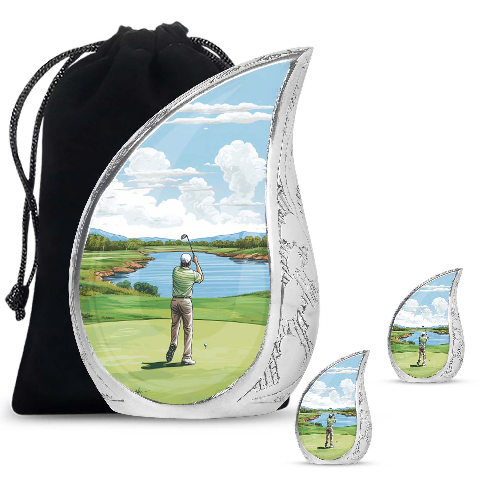 Teardrop Shape Golf Urn Large Urn With 2 Keepsake Urn