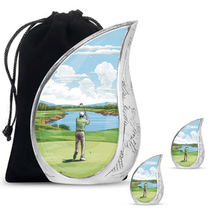 Teardrop Shape Golf Urn Large Urn With 2 Keepsake Urn
