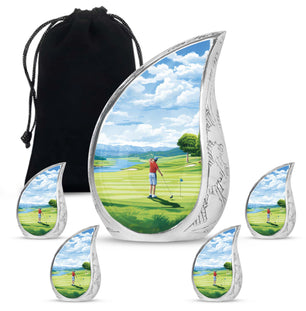 Teardrop Shape Golf Urn Large Urn With 4 Keepsake Urn