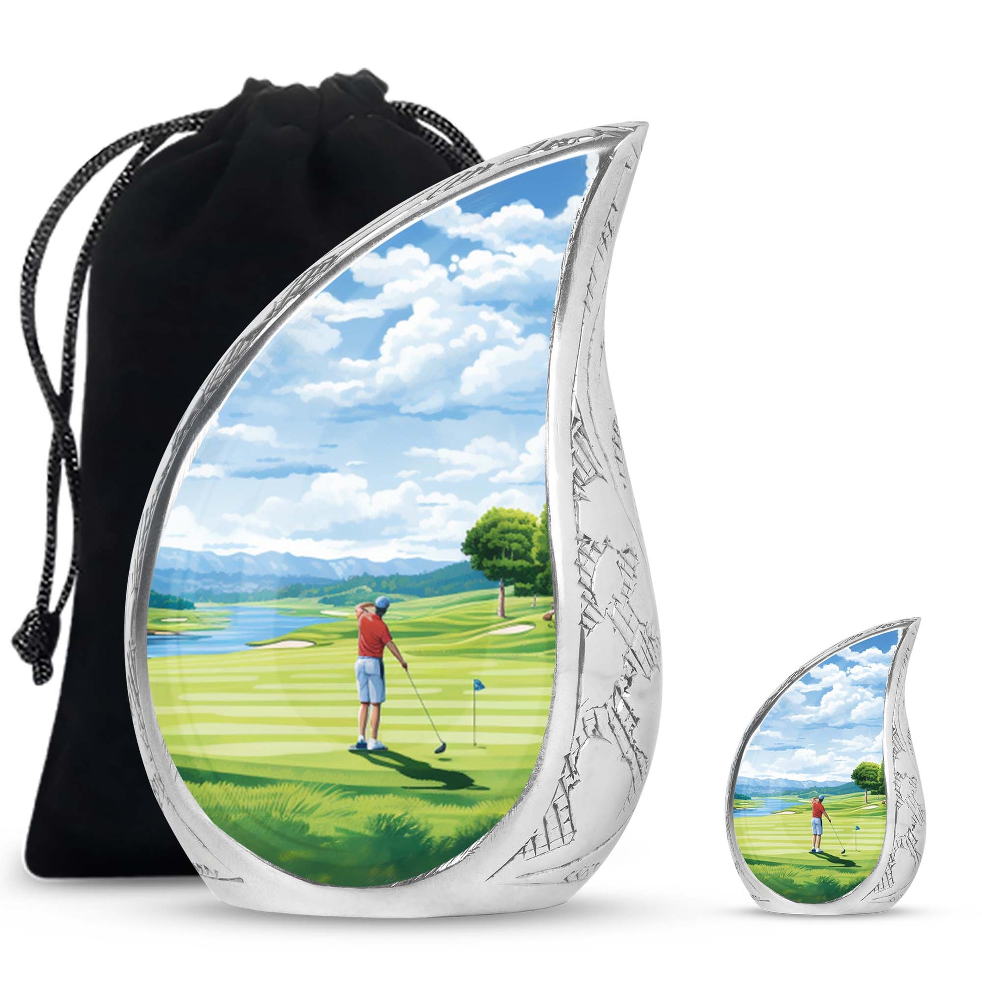Teardrop Shape Golf Urn Large Urn With 1 Keepsake Urn