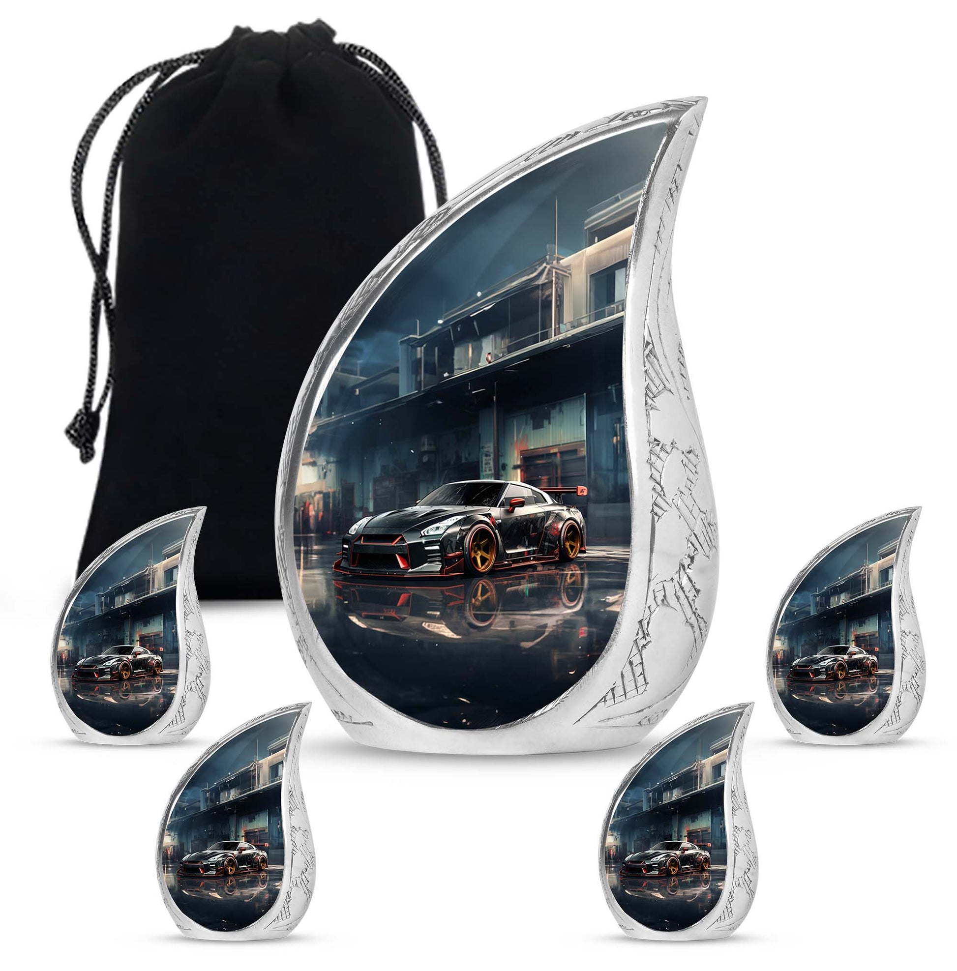 Teardrop Shape Car Urn Large Urn With 4 Keepsake Urn